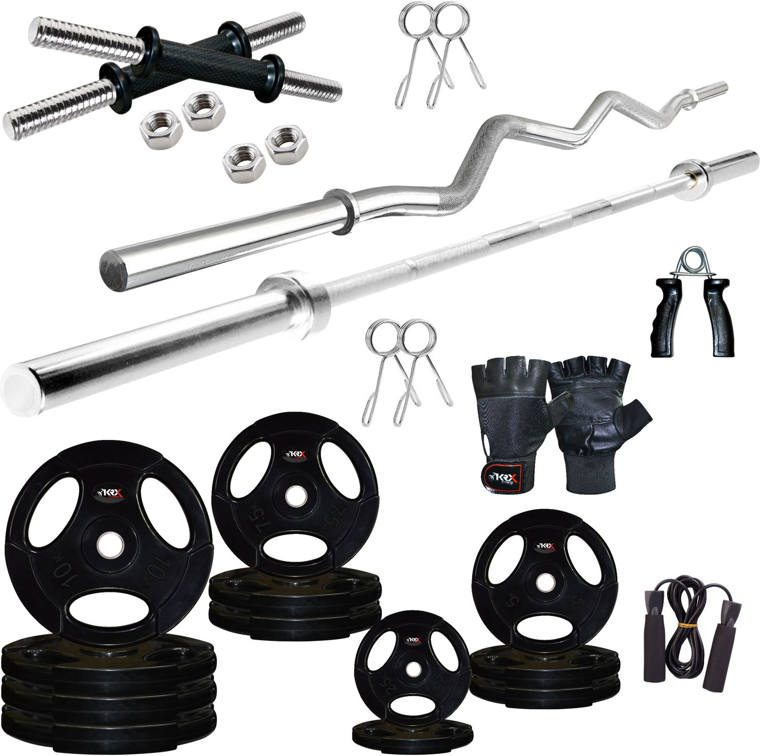 Image of KRX 30 kg Professional Combo 2-WB with Metal Integrated Rubber Plates Home Gym Combo