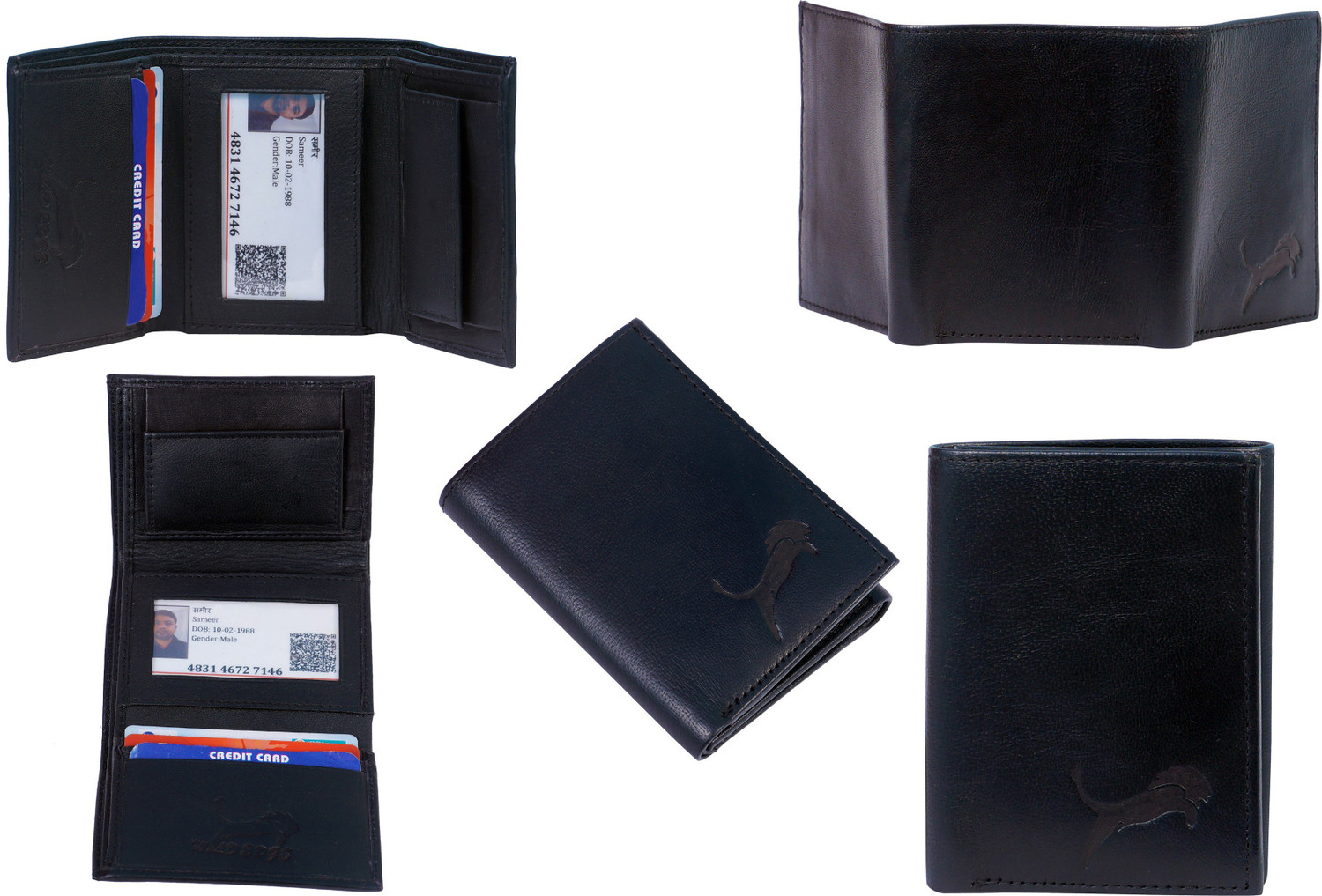 Image of WILD EDGE Boys Black Genuine Leather Wallet - Mini (6 Card Slots)
