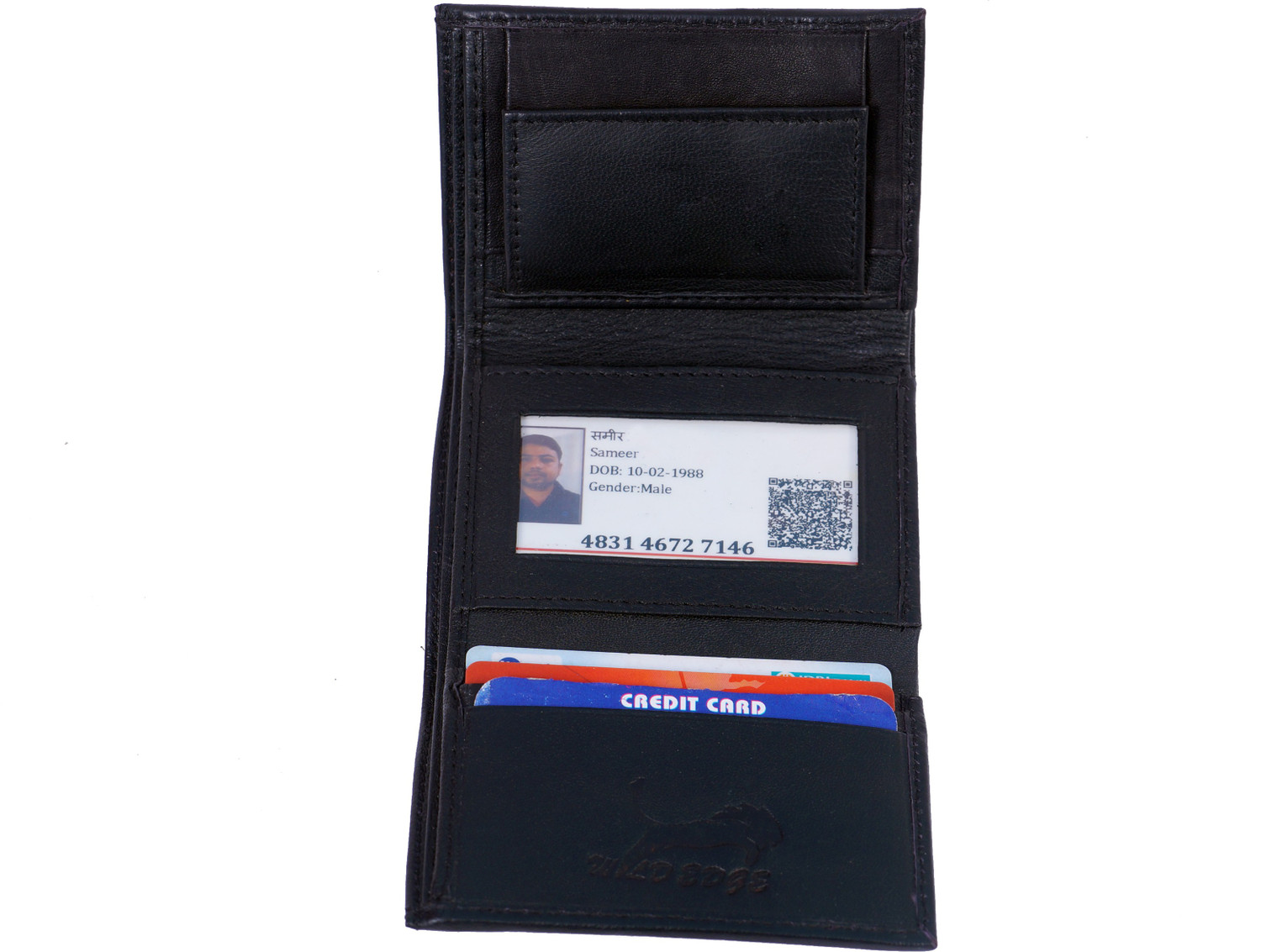 Image of WILD EDGE Boys Black Genuine Leather Wallet - Mini (6 Card Slots)