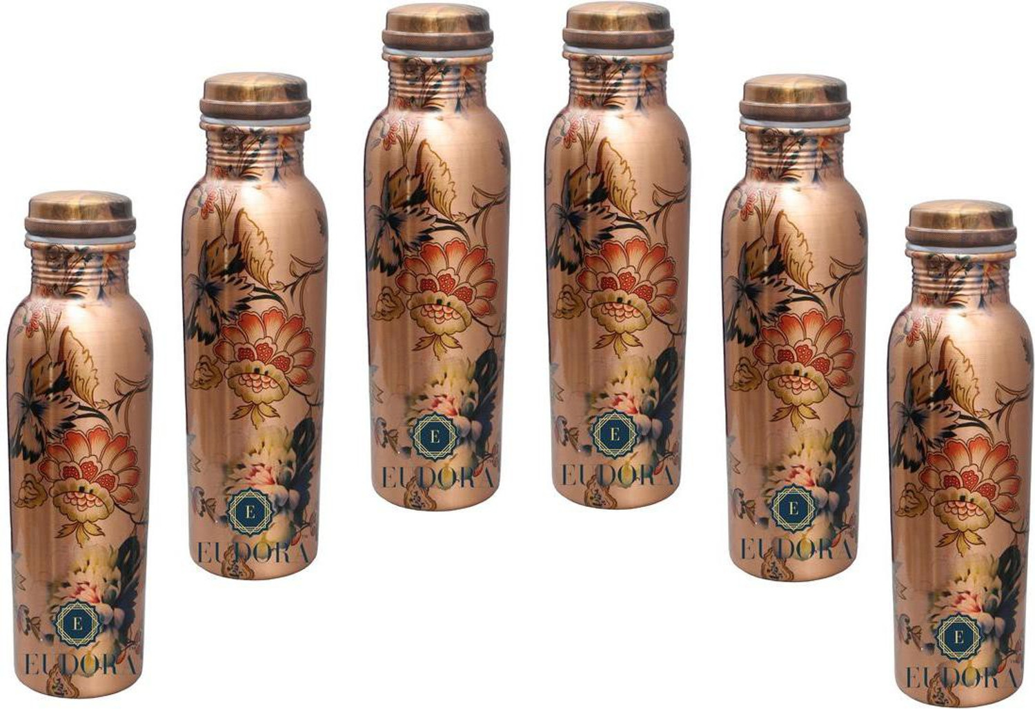 Image of GOLDEN VALLEY Pure Copper Water Bottle No Joint, 100% 950 ML Set of 6 950 ml Copper Bottle (Pack of 6, Copper)