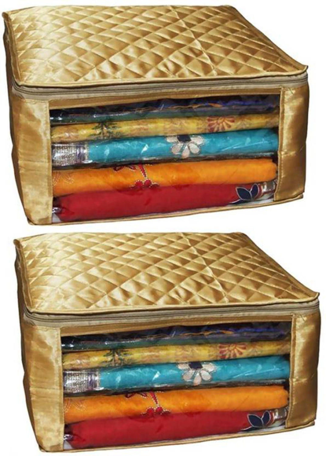 Image of KUBER INDUSTRIES Designer Saree Cover Large Size In Golden Satin Material With Capacity of upto 15 Sarees (Wedding Gift) KISC01 SCKISCG01 (Golden)