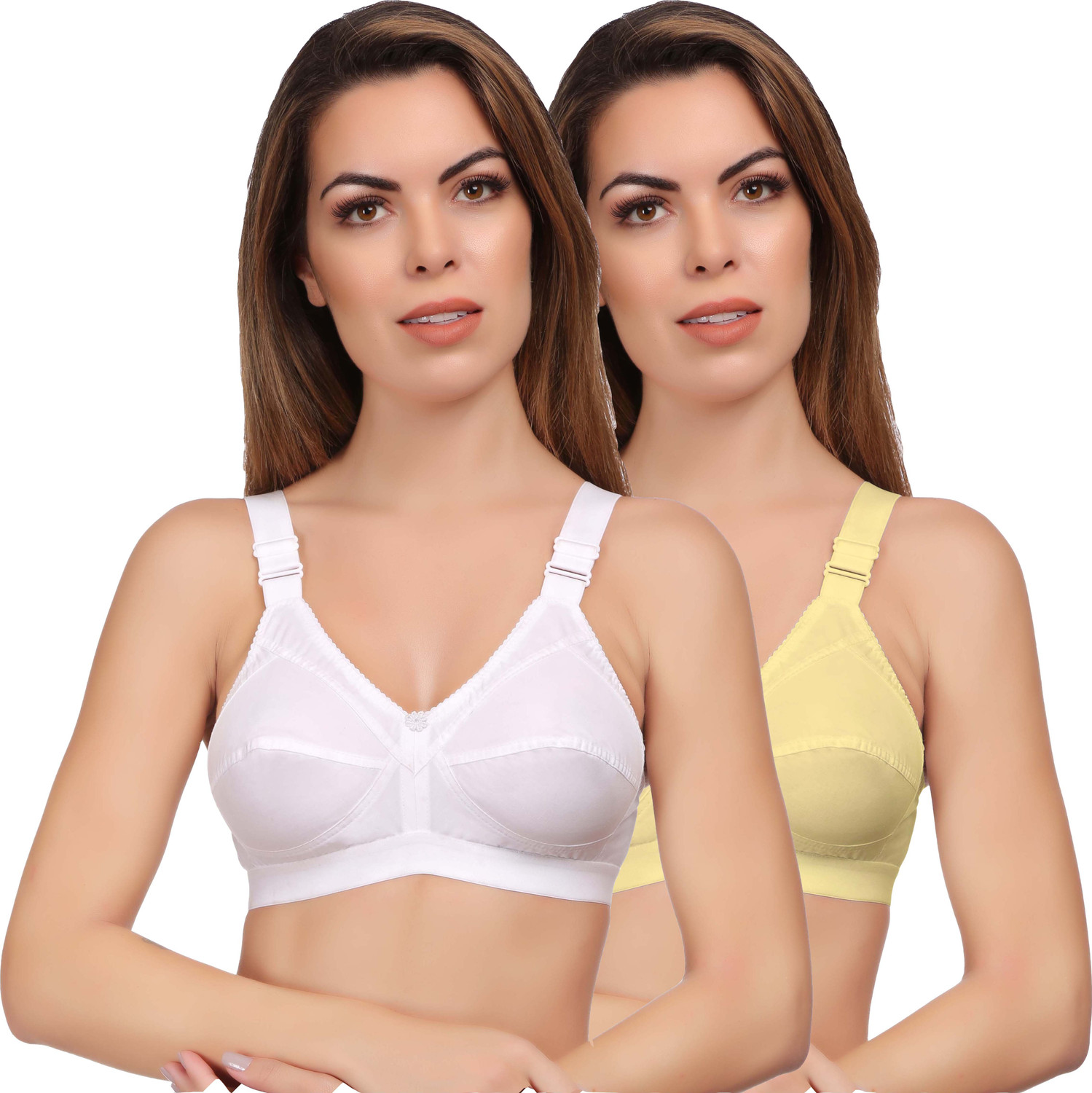 Image of Eve's Beauty Pack of 2 Women Full Coverage Bra (White, Beige)