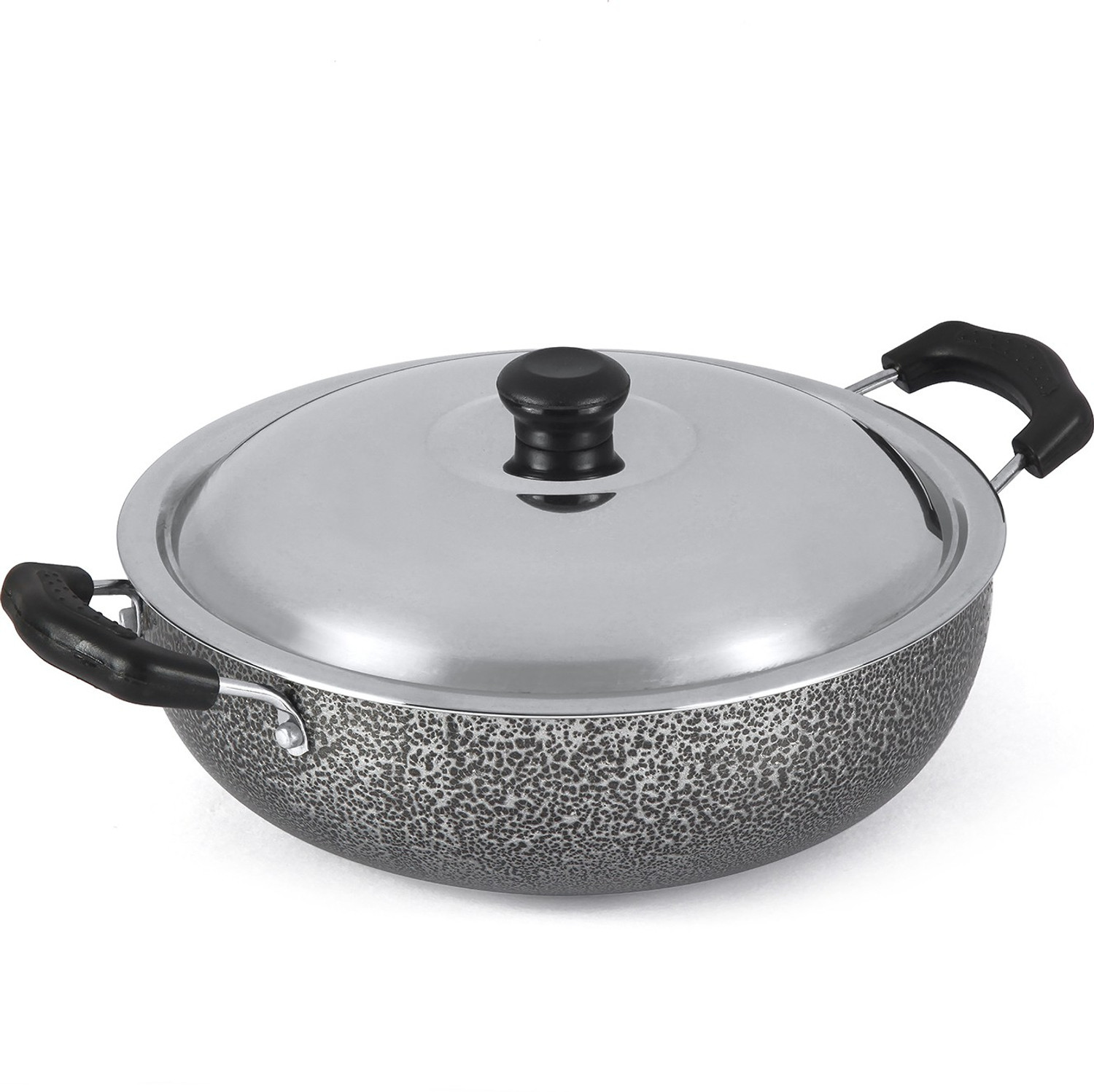 Image of ANJALI DAL12 Appa Patra Diamond Series, Black Tawa 25 cm diameter with Lid (Hard Anodised, Non-stick, Induction Bottom)