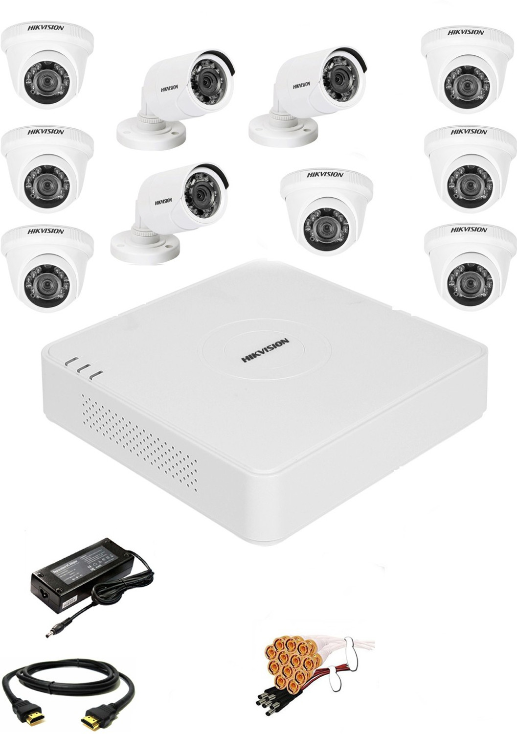 HIKVISION 16 Channal HD DVR 1080p 1Pcs,Outdoor Weatherproof Camera 720p 3Pcs,Indoor Camera 720p 7Pcs, Security Camera