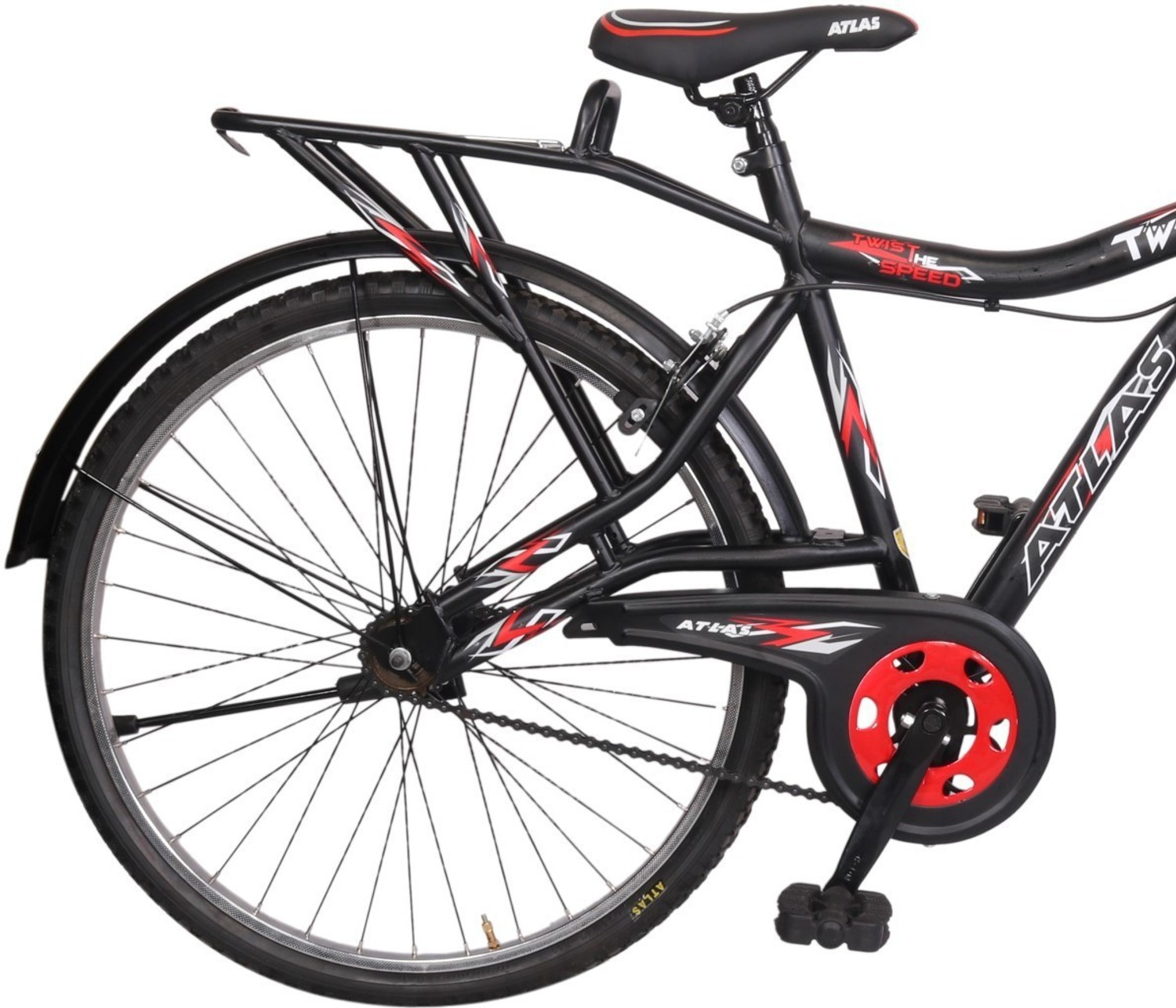 Image of ATLAS Twister Deluxe Bike For Adults Matt Black&Red 26 T (inch) Mountain Cycle (Single Speed, Multicolor, Rigid)