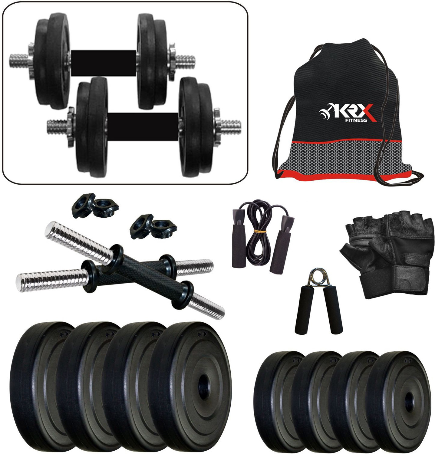 Image of ANSH FIT 0.025 kg 30KG PVC Weight Training Set with Dumbbell Rod Pair & 3ft Straight Bar Home Gym Combo