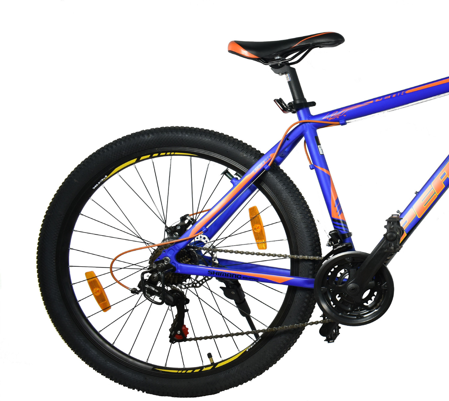 Image of ATLAS Peak Cliffhanger Front Suspention Dual Disc Brake Bike For Adults Blue & Orange 27.5 T (inch) Mountain Cycle (21 Gear, Multicolor, Only Front Suspension)