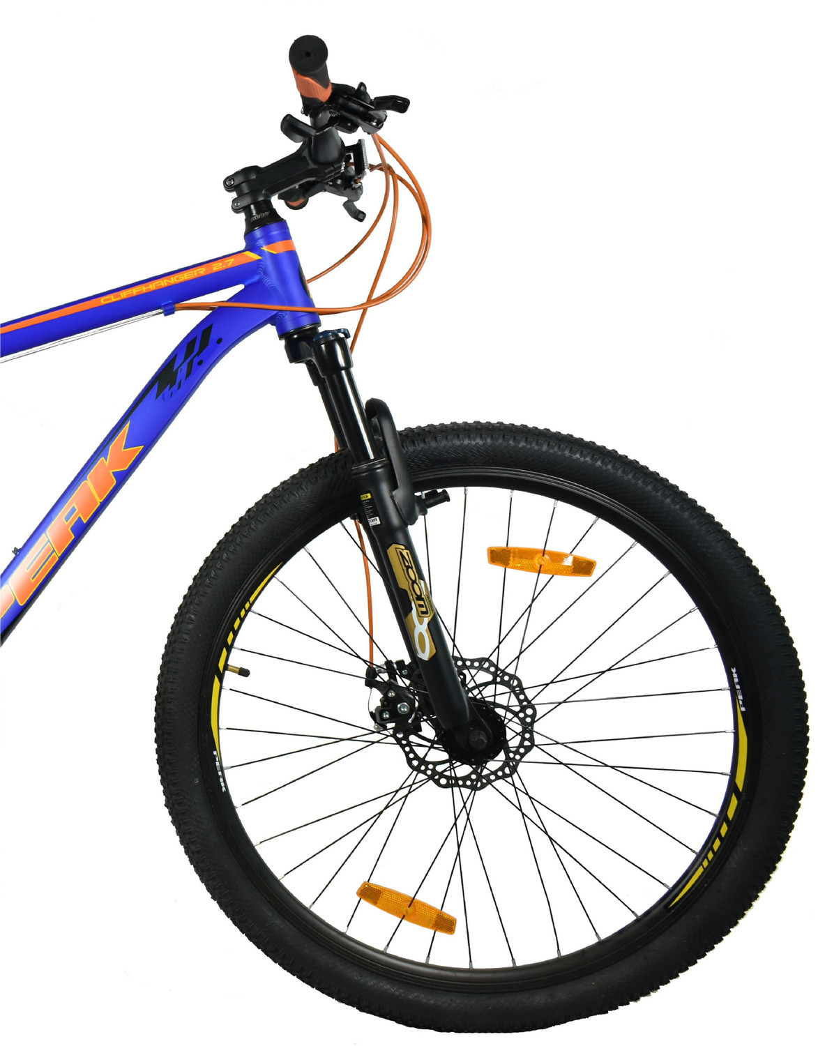 Image of ATLAS Peak Cliffhanger Front Suspention Dual Disc Brake Bike For Adults Blue & Orange 27.5 T (inch) Mountain Cycle (21 Gear, Multicolor, Only Front Suspension)