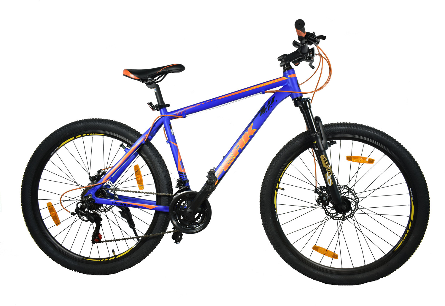 Image of ATLAS Peak Cliffhanger Front Suspention Dual Disc Brake Bike For Adults Blue & Orange 27.5 T (inch) Mountain Cycle (21 Gear, Multicolor, Only Front Suspension)