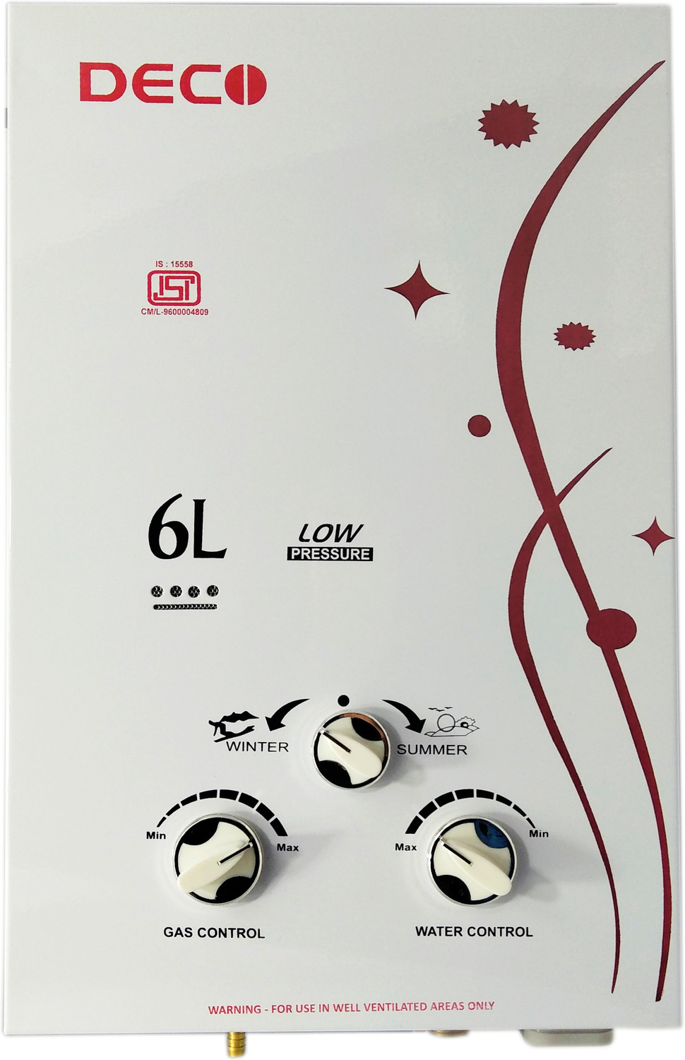 Image of Deco 6 L Gas Water Geyser (6 L Pacific Gas, White, Brow) (White, Brow)