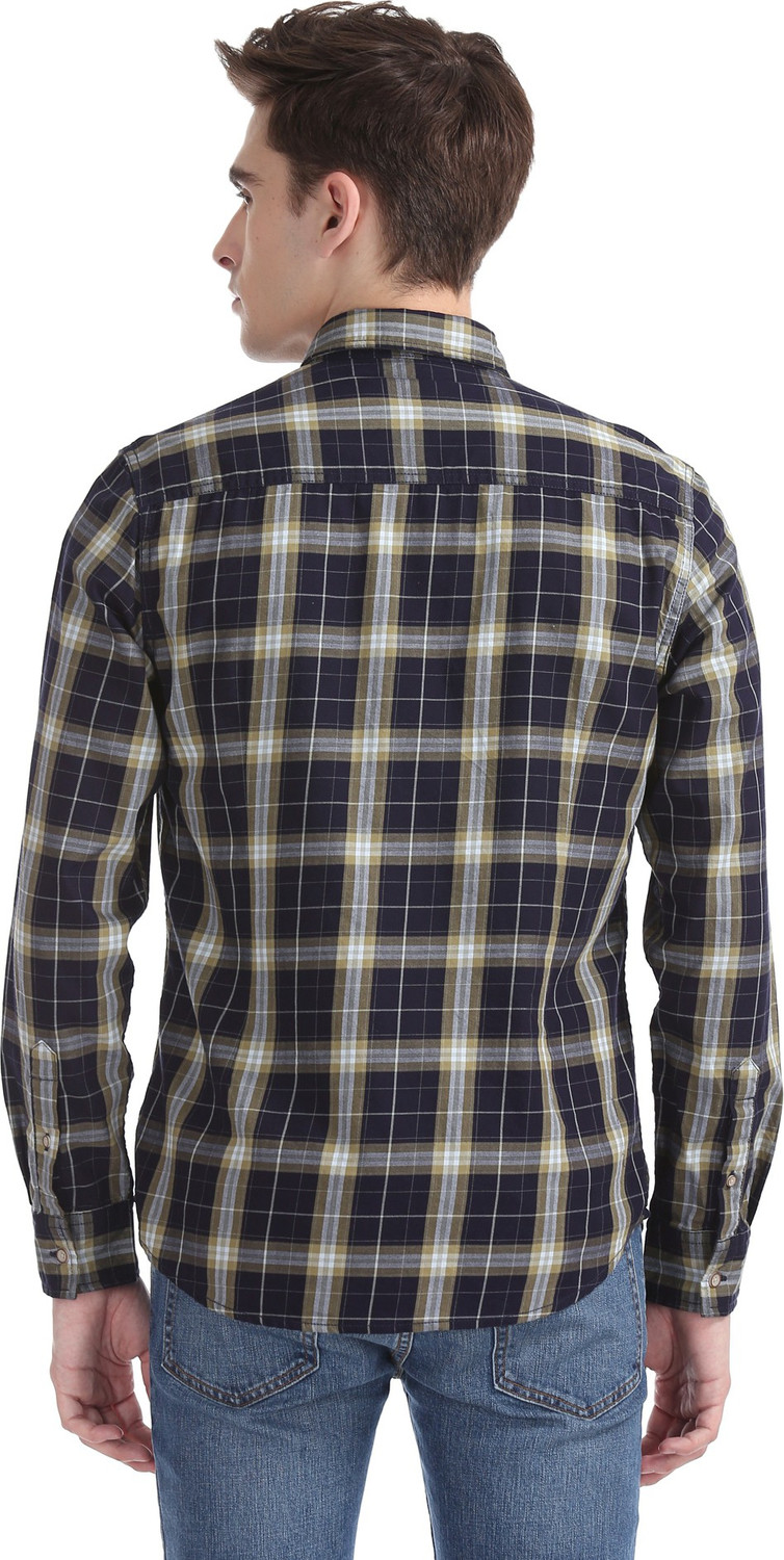 Image of FLYING MACHINE Men Regular Fit Checkered Spread Collar Casual Shirt