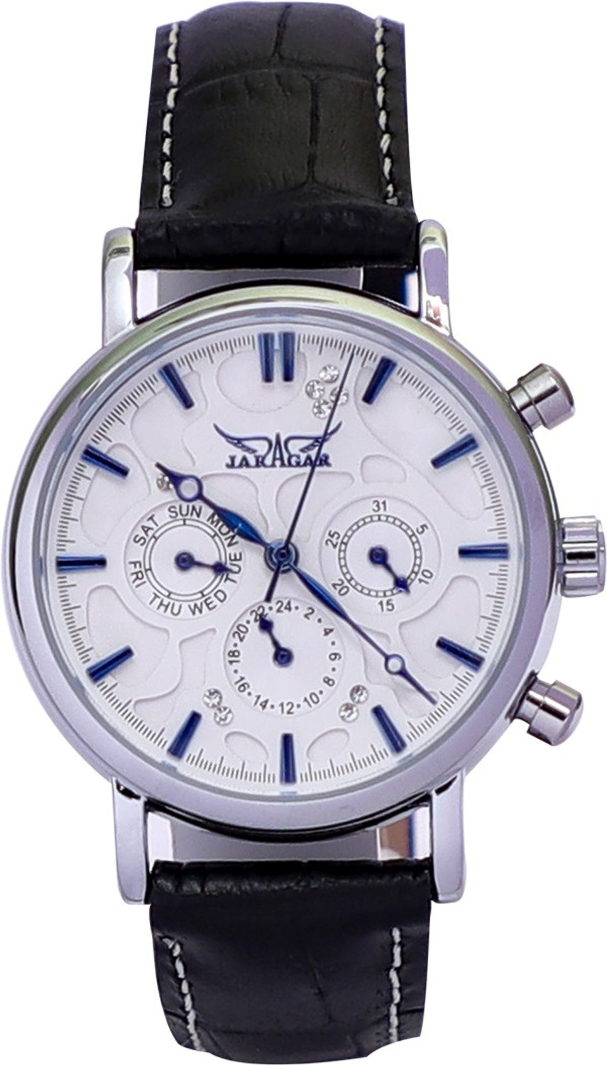 Image of JARAGAR Luxury Unisex Genuine Men Mechanical Automatic White 3D dial Diamond Blue Hands 24 Hour Week Date Wrist Analog Watch - For Men & Women JAG6348