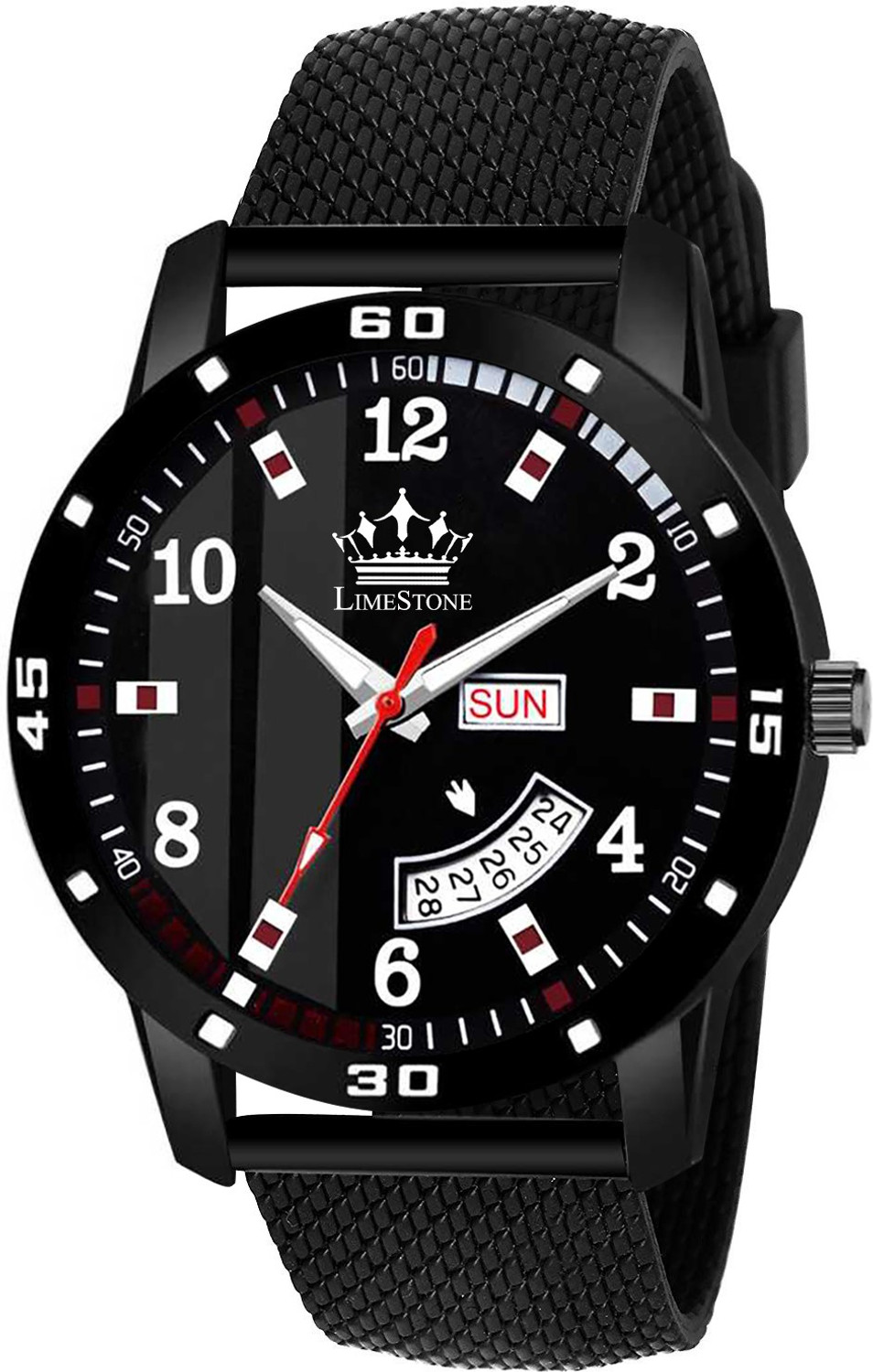 LIMESTONE All Black Mesh Strap Day and Date Functioning Quartz Analog Watch – For Men