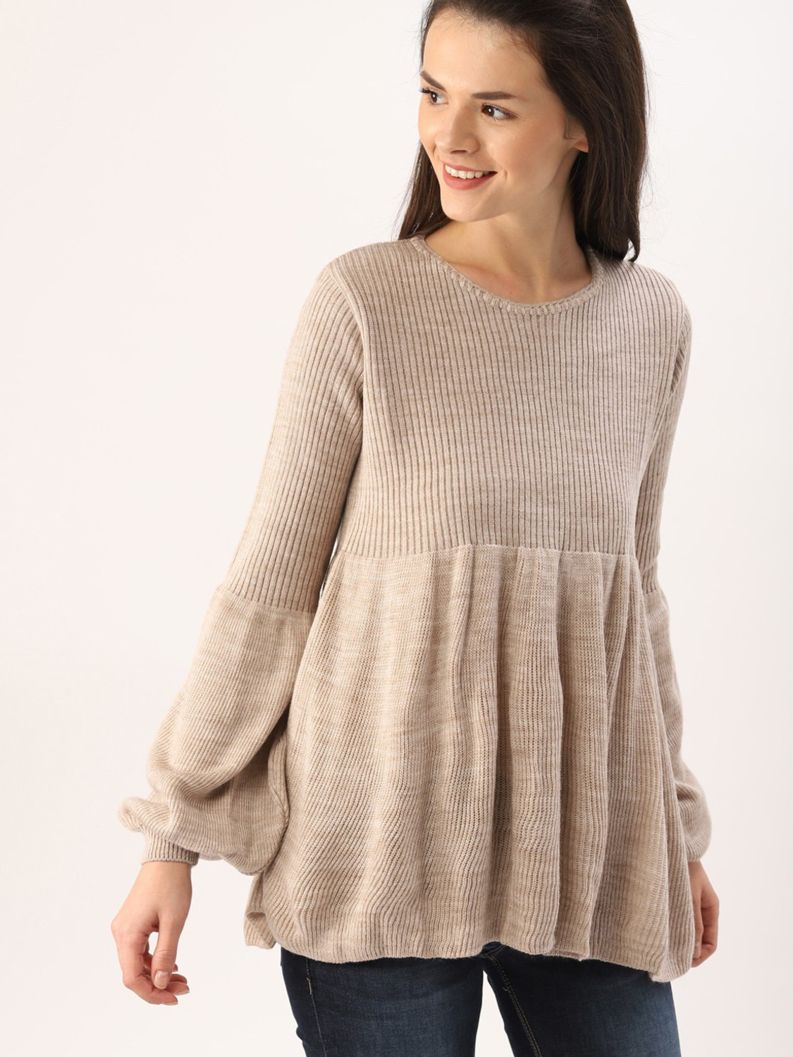 Dressberry Women Beige Round Neck Sweater - Image 1