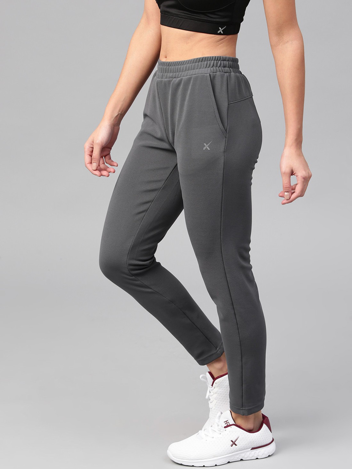 Image of HRX by Hrithik Roshan Women Solid Grey Track Pants
