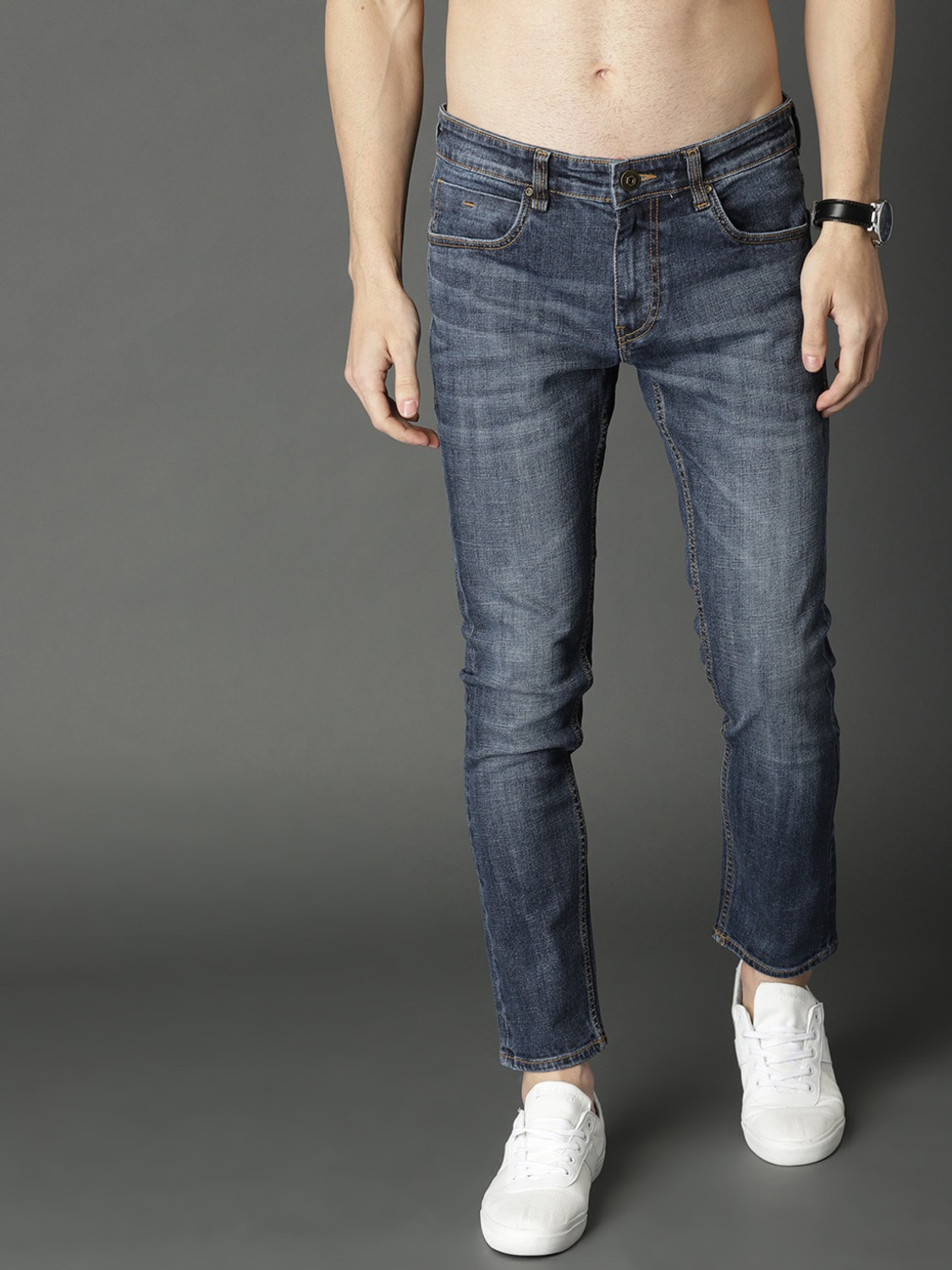 Image of Roadster Men Slim Mid Rise Dark Blue Jeans