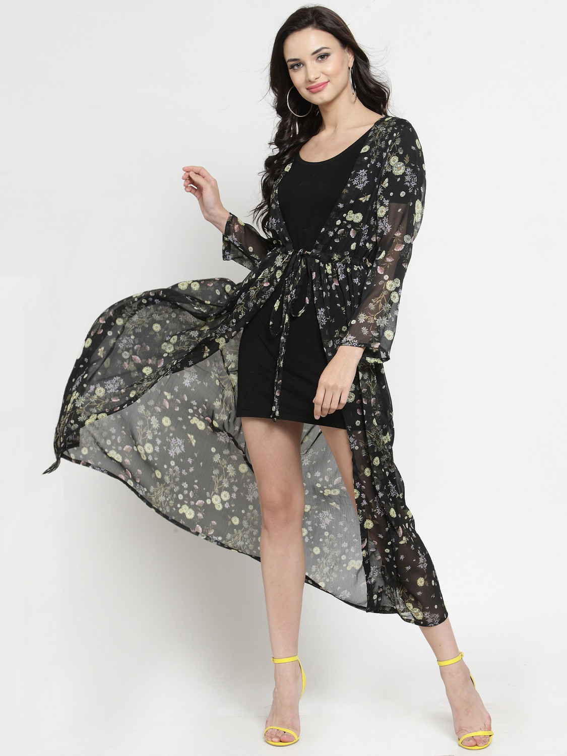 Image of Sera Women Longline Full Sleeve Black Shrug