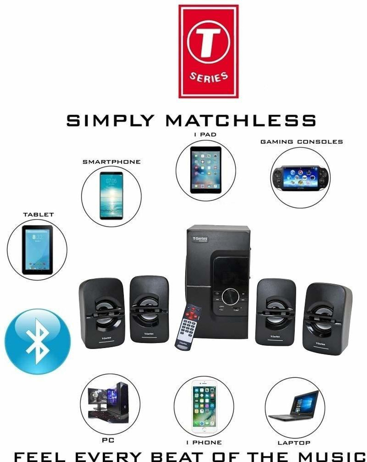 Image of T-Series M-4456BT 4.1 Channel Bluetooth Multimedia Speaker System (Black) 40 W Bluetooth Home Theatre (Black, 4.1 Channel)