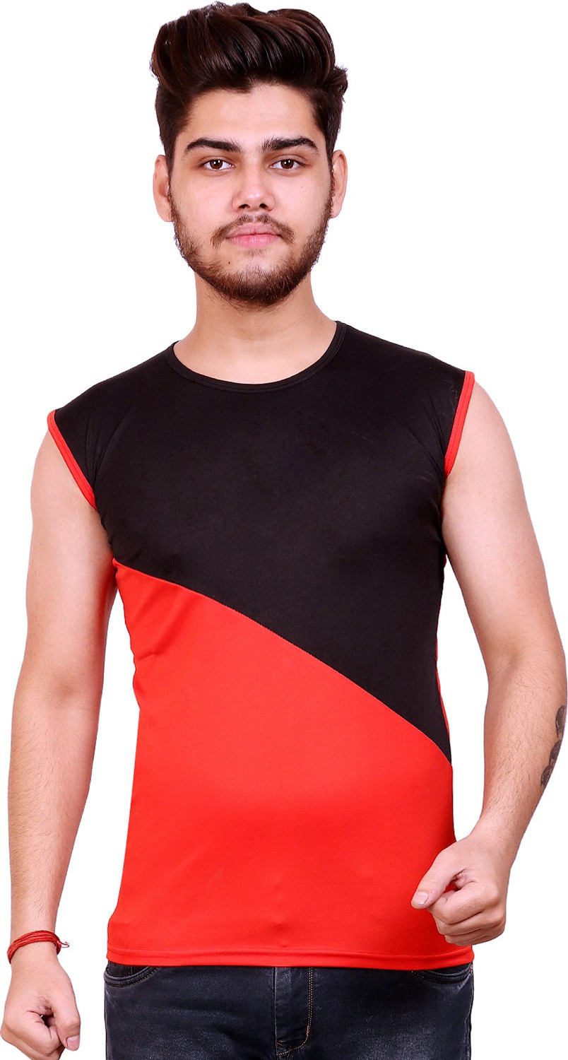 Image of Celebrino Men Colorblock Round Neck Polyester Multicolor T-Shirt