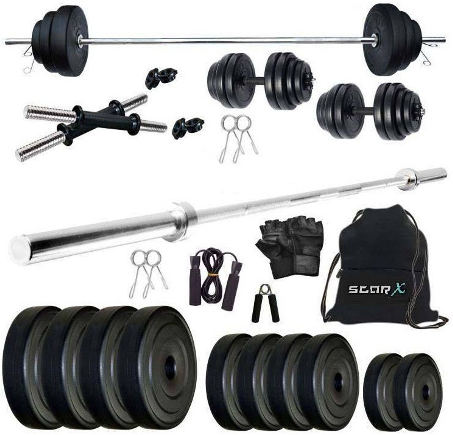 Image of COGNANT 3 kg FITNESS 40kg PVC Dumbbell Set + FITNESS ACCESSORIES - BEST HOME EXERCISE SET Home Gym Combo