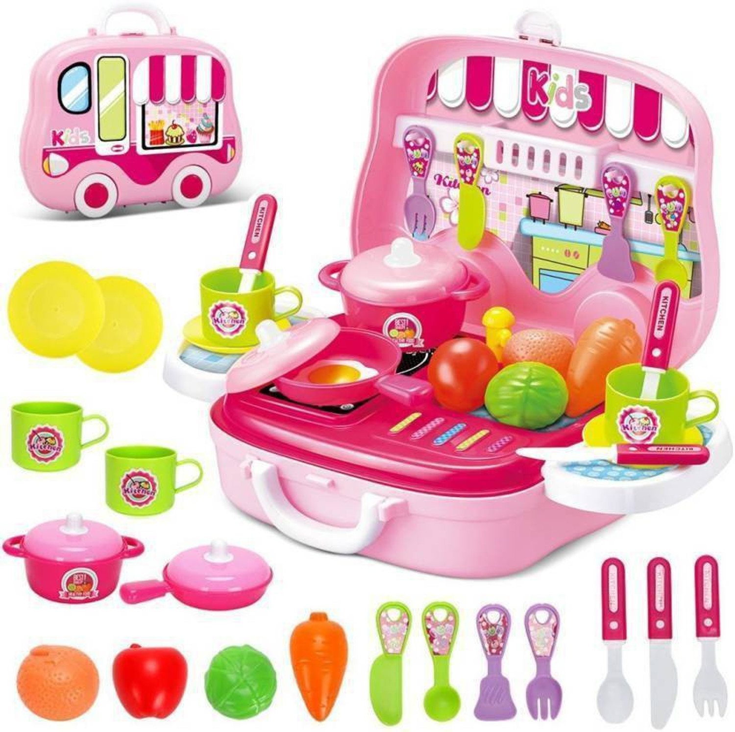 Image of J K INTERNATIONAL 50 Pcs Kitchen Set Toys for Kids, Best Coocking Toy Pink