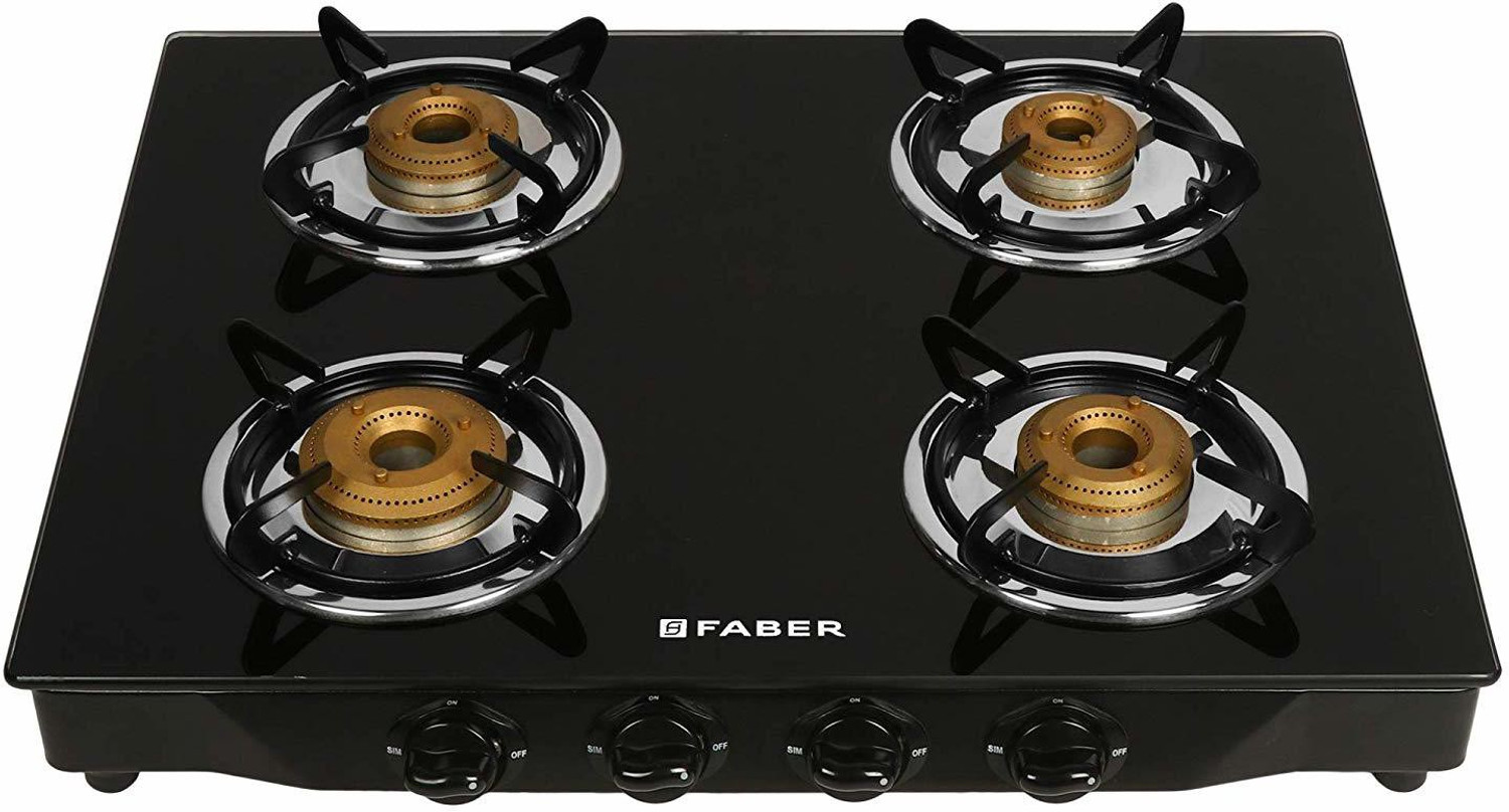 Image of FABER Jumbo Black 2 Brass Burner Glass Manual Gas Stove (2 Burners)