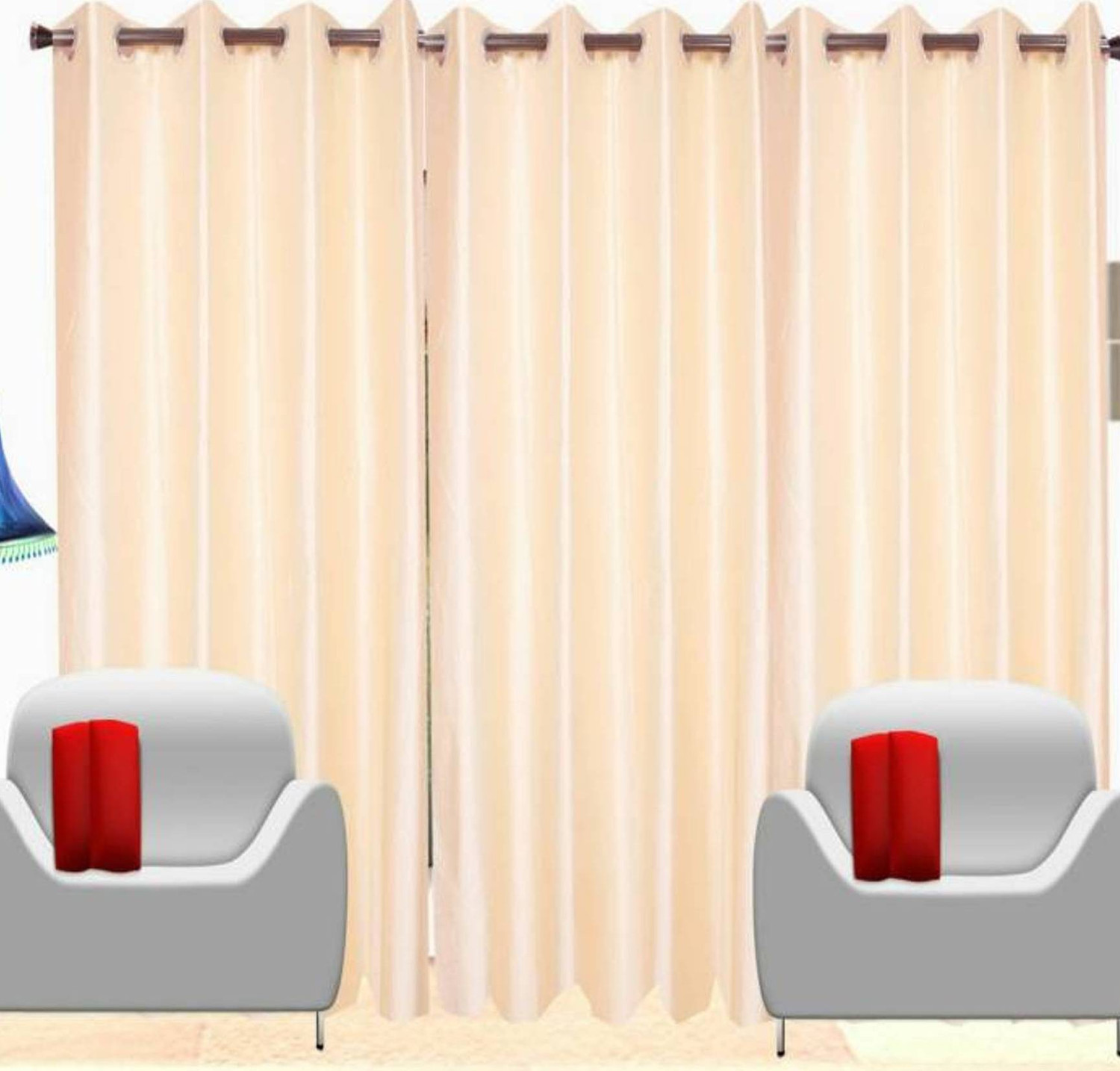 Image of Flipkart SmartBuy 274 cm (9 ft) Long Door Polyester Curtain (Pack Of 4) (Beige, Floral)