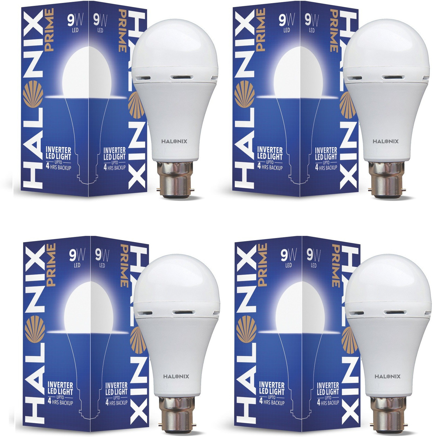 Image of HALONIX 9 W Basic Round B22 LED Bulb (White, Pack of 4)