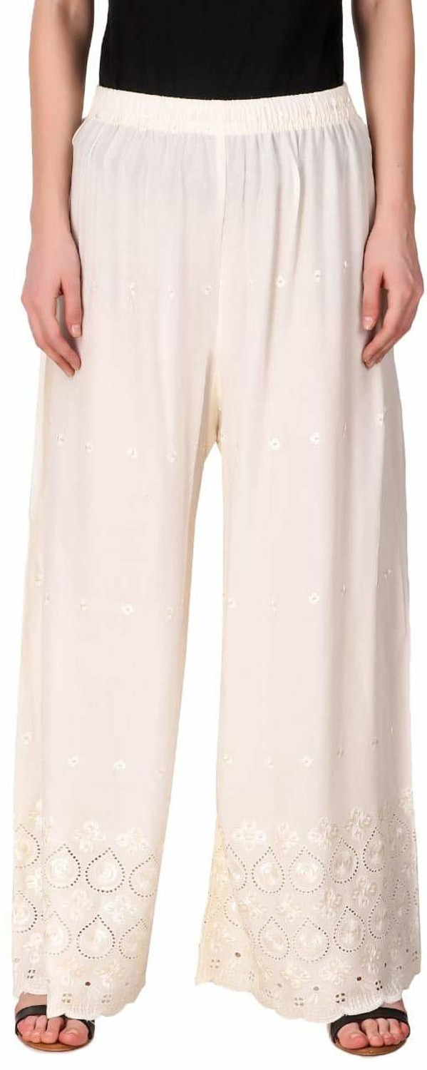 Image of ELVORA Women Flared Blue Viscose Rayon Trousers