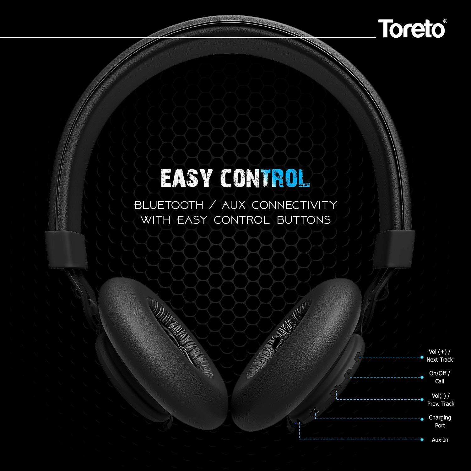 Image of Toreto Thunder PRO inchBlack On Ear Bluetooth Headphones with Extra Bass Bluetooth Headset (Black, On the Ear)