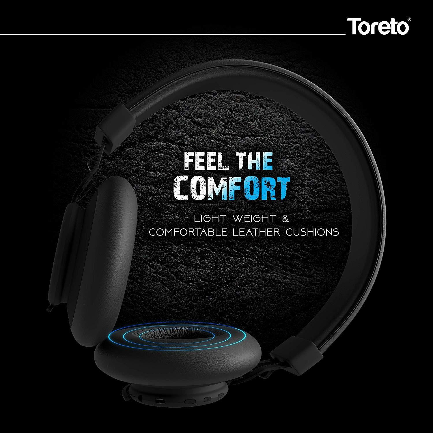 Image of Toreto Thunder PRO inchBlack On Ear Bluetooth Headphones with Extra Bass Bluetooth Headset (Black, On the Ear)