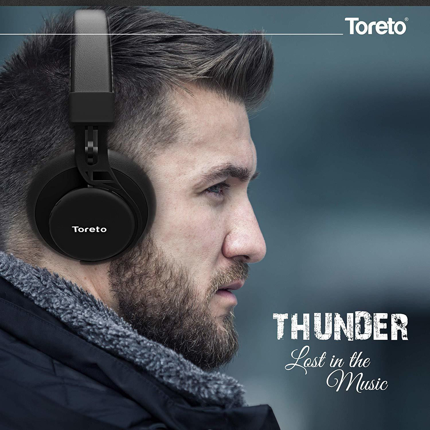 Image of Toreto Thunder PRO inchBlack On Ear Bluetooth Headphones with Extra Bass Bluetooth Headset (Black, On the Ear)