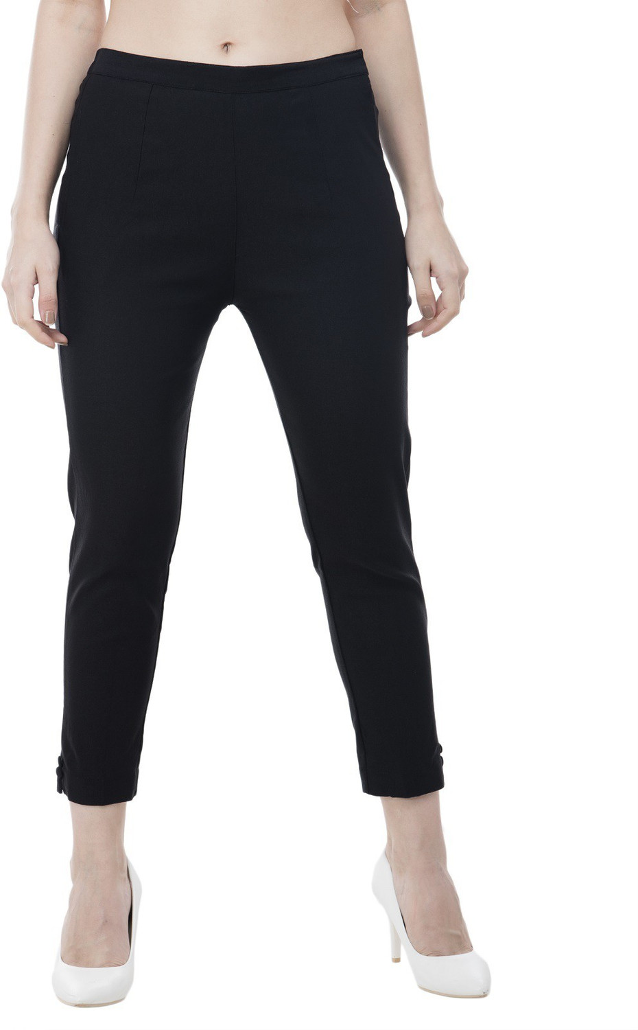 Image of Riya Collections Women Regular Fit Black Cotton Blend Trousers