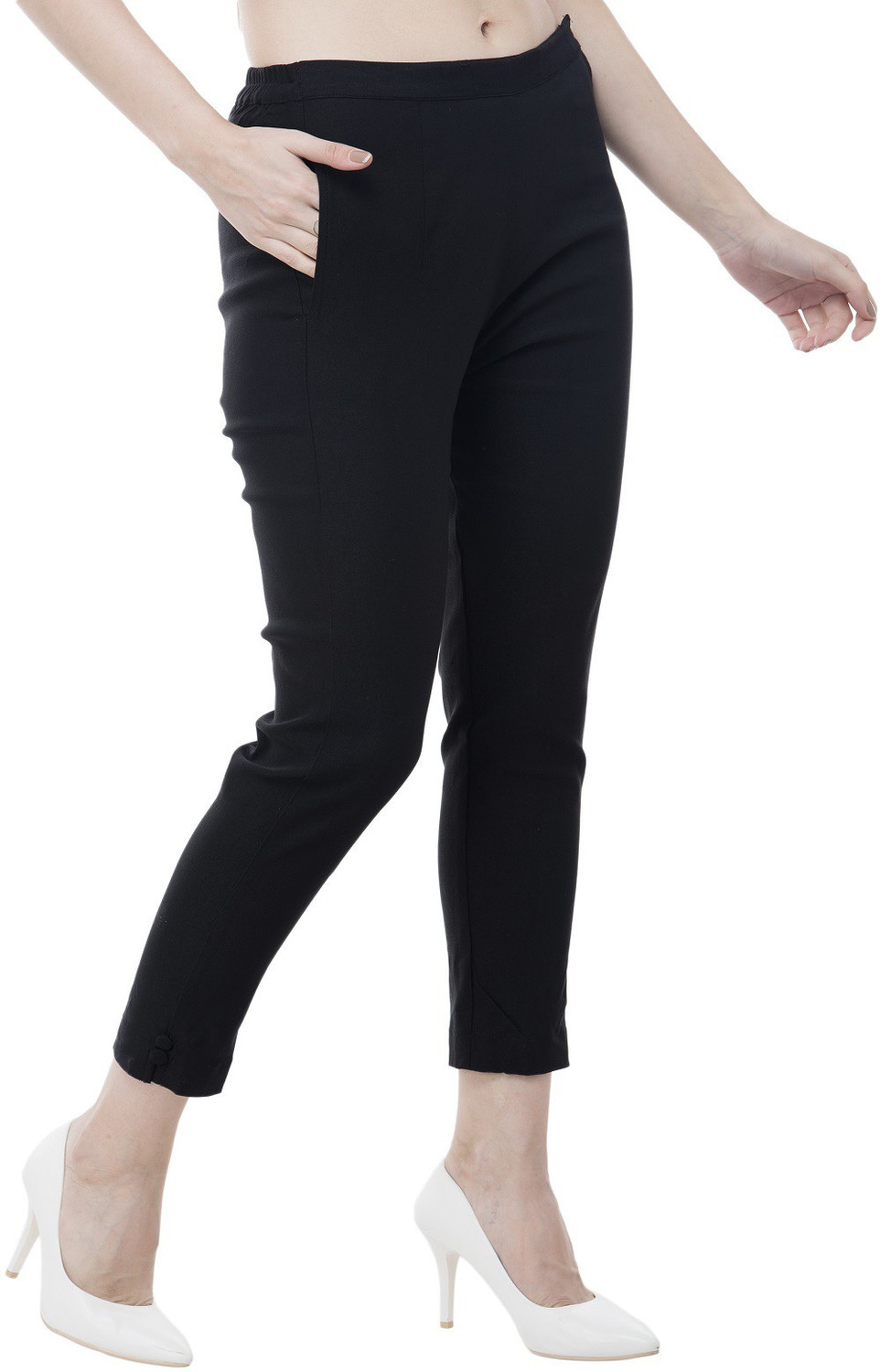 Image of Riya Collections Women Regular Fit Black Cotton Blend Trousers