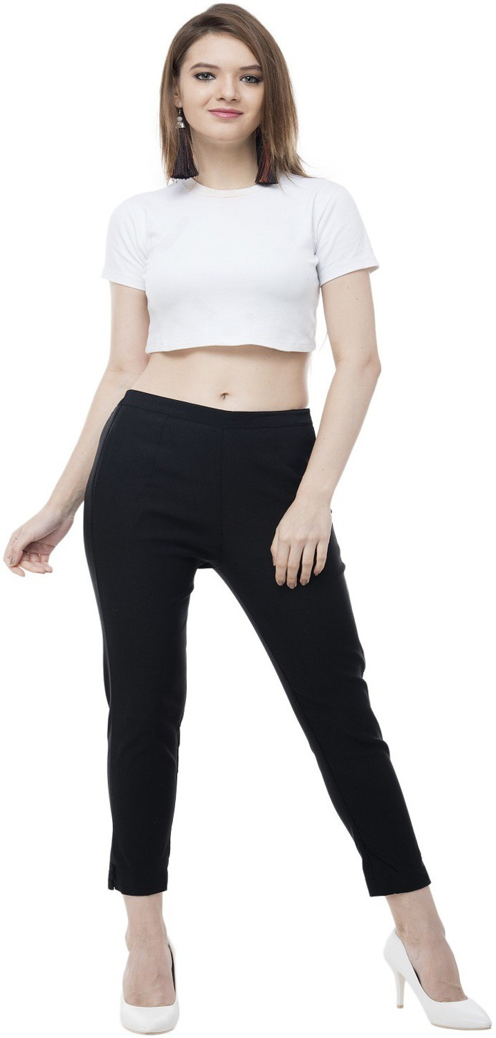 Image of Riya Collections Women Regular Fit Black Cotton Blend Trousers
