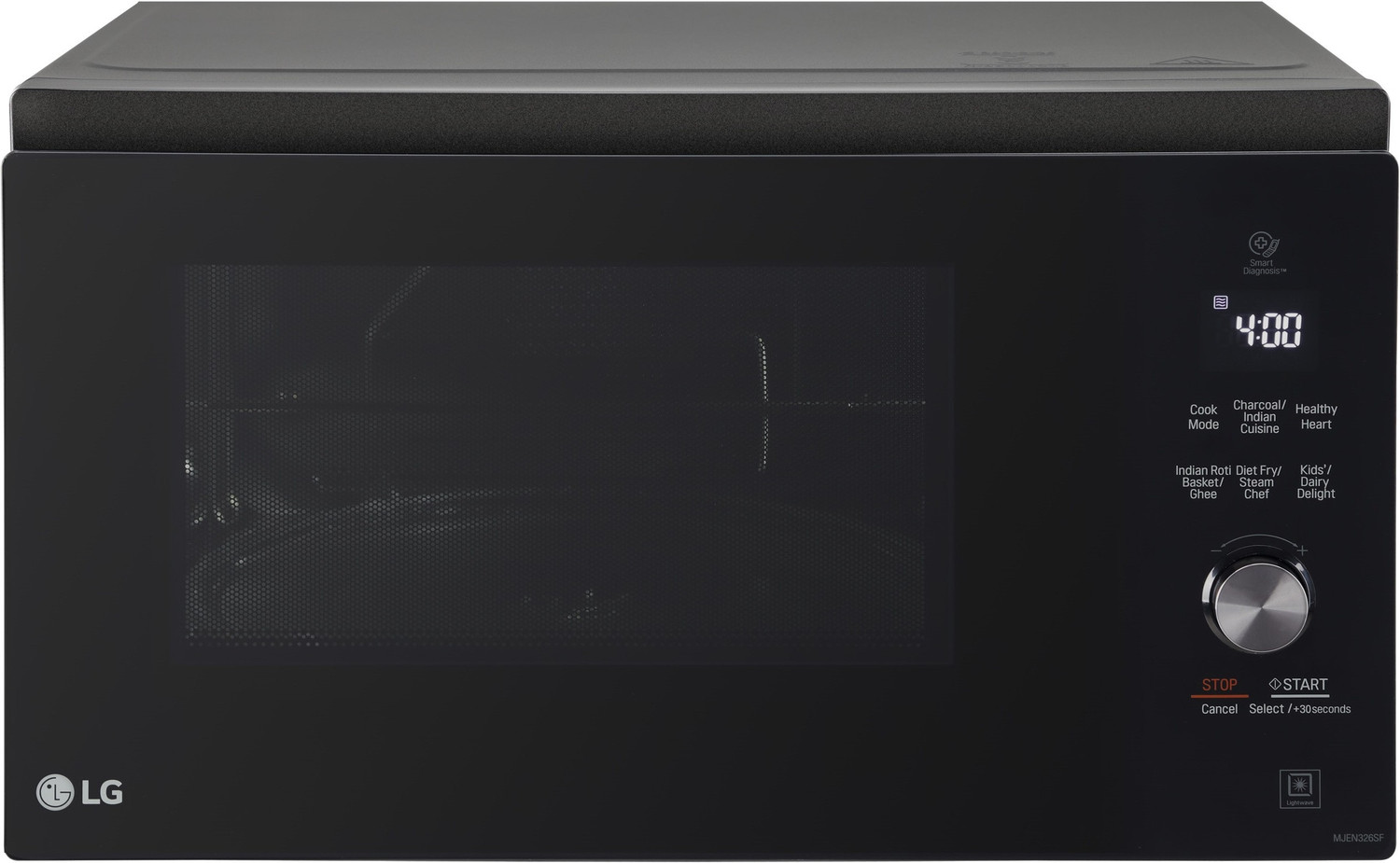 Image of LG 32 L Diet Fry and 360 Degree Motorised Rotisserie for crispy and tasty bar-be-que recipes with Wi-Fi Enabled Scan to Cook Charcoal Convection Microwave Oven (MJEN326SFW, Black)
