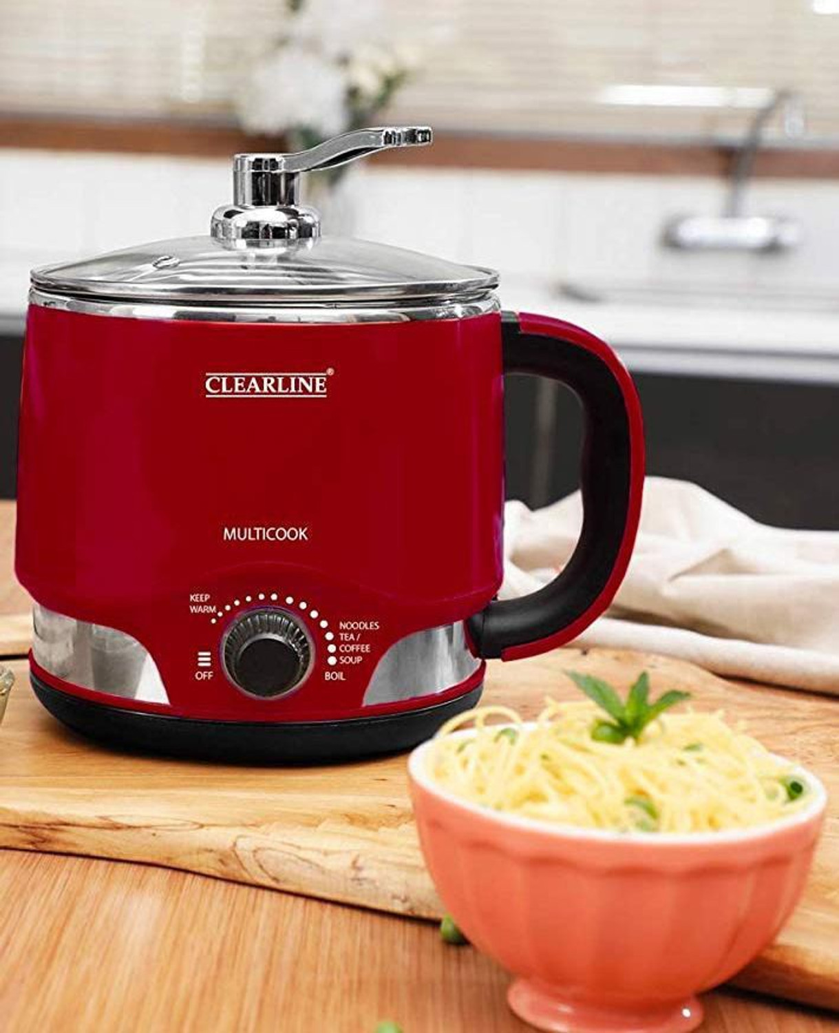 Image of Clearline 8-in-1 Multi-Cook Kettle Electric Kettle (1.2 L, Red)