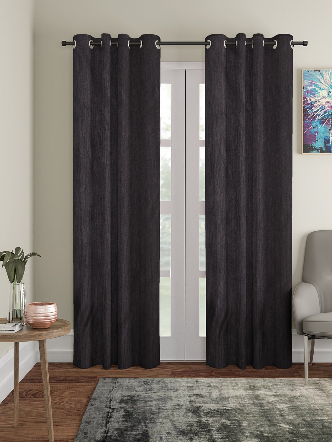 Image of Home Sizzler 275 cm (9 ft) Long Door Polyester Blackout Curtain Single Curtain (Black, Solid)