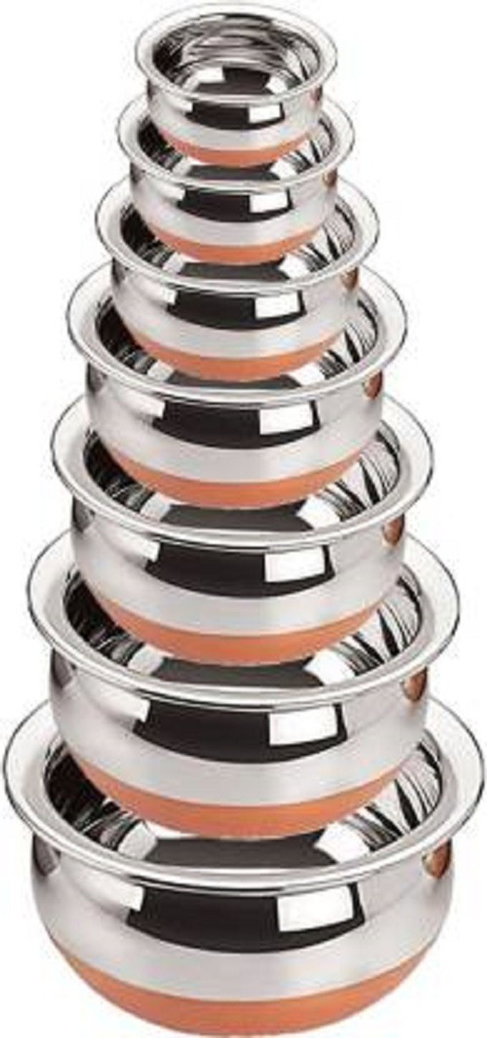 LIMETRO STEEL Copper Bottom Handi Pot 7 Piece Set/Steel Handi Set 7 Piece Set/Cookware Chetty Combo Serving Handi Cookware Multi Purpose Handi…