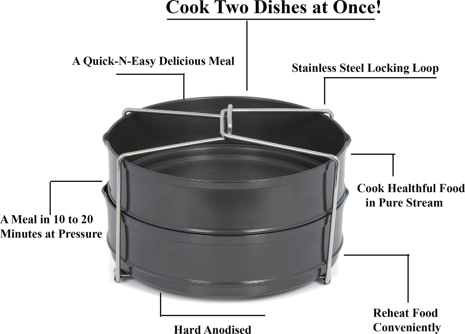 Image of Hawkins Classic 5 Ltr Silver Pressure Cooker With Hard Anodised 2 Pc Separater Cooker Dabba and Stand 5 L Pressure Cooker (Aluminium)