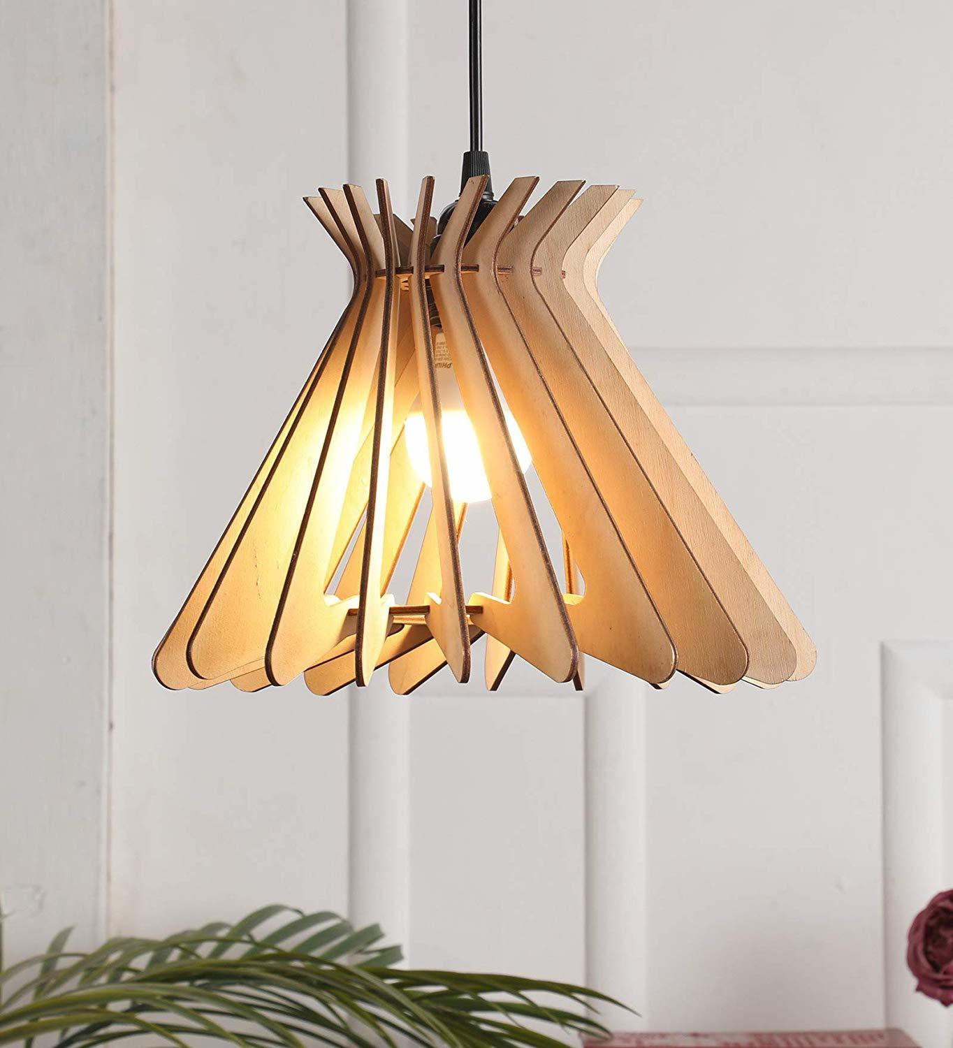 Image of Crosscut Cosmo Spiral Shape Light Premium Wooden Ceiling Hanging Pendant lamp Pendant Lamp Ceiling Lamp (Beige)