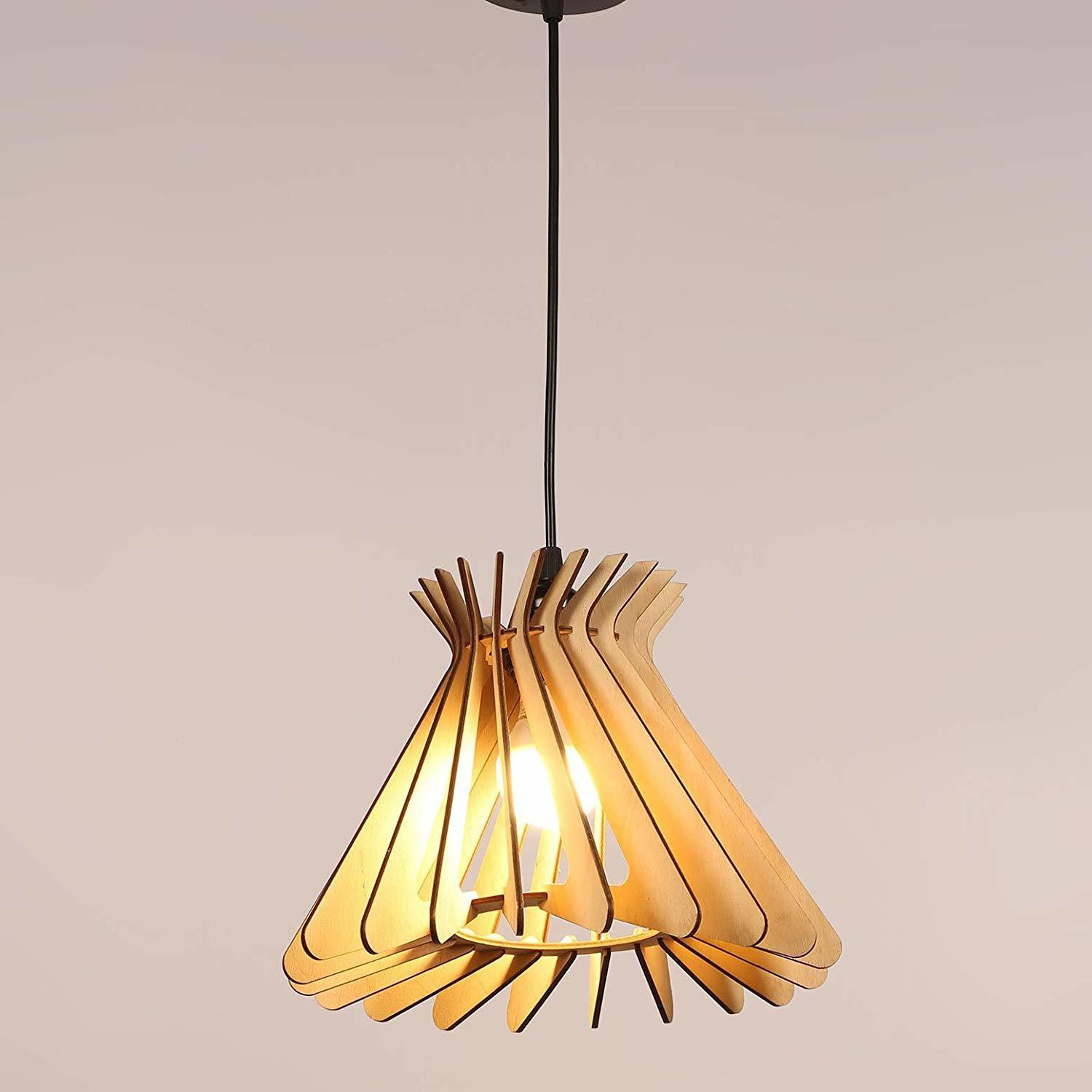 Image of Crosscut Cosmo Spiral Shape Light Premium Wooden Ceiling Hanging Pendant lamp Pendant Lamp Ceiling Lamp (Beige)