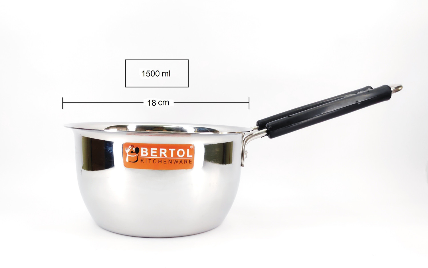 Image of BERTOL KITCHENWARE Stainless Steel Flat Base Belly Saucepan With Steel Lid Sauce Pan 18 cm diameter with Lid 1.5 L capacity (Stainless Steel)
