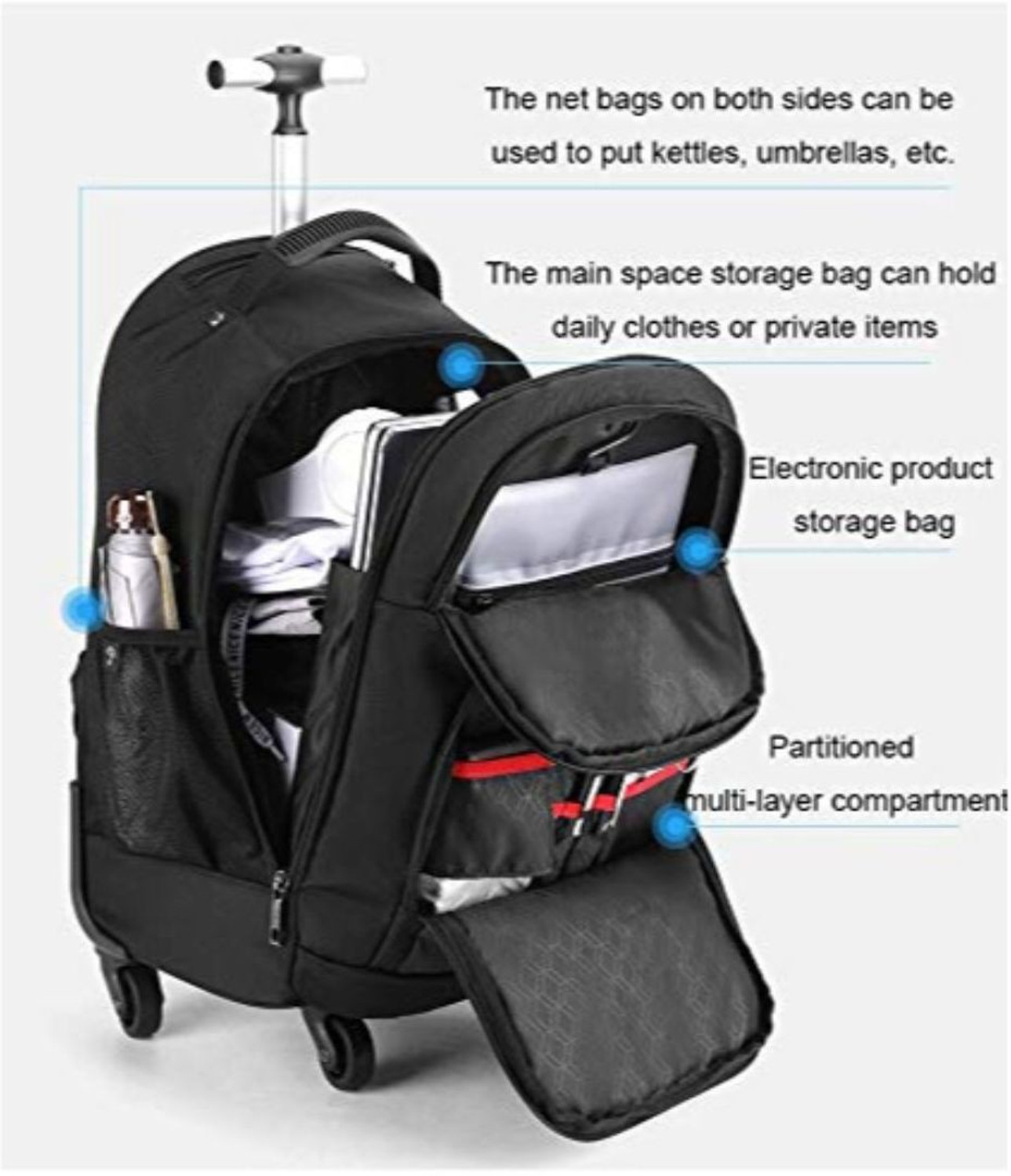 Image of AH Arctic Hunter Large 45 L Backpack 45L Trolley Backpack, 4 * 360 deg Wheeled 15.6 inch Laptop Backpack for Travel, Office, Carry on Trolley Luggage Suitcase Compact Business, Travelling for Men and Women (Black) (Black)