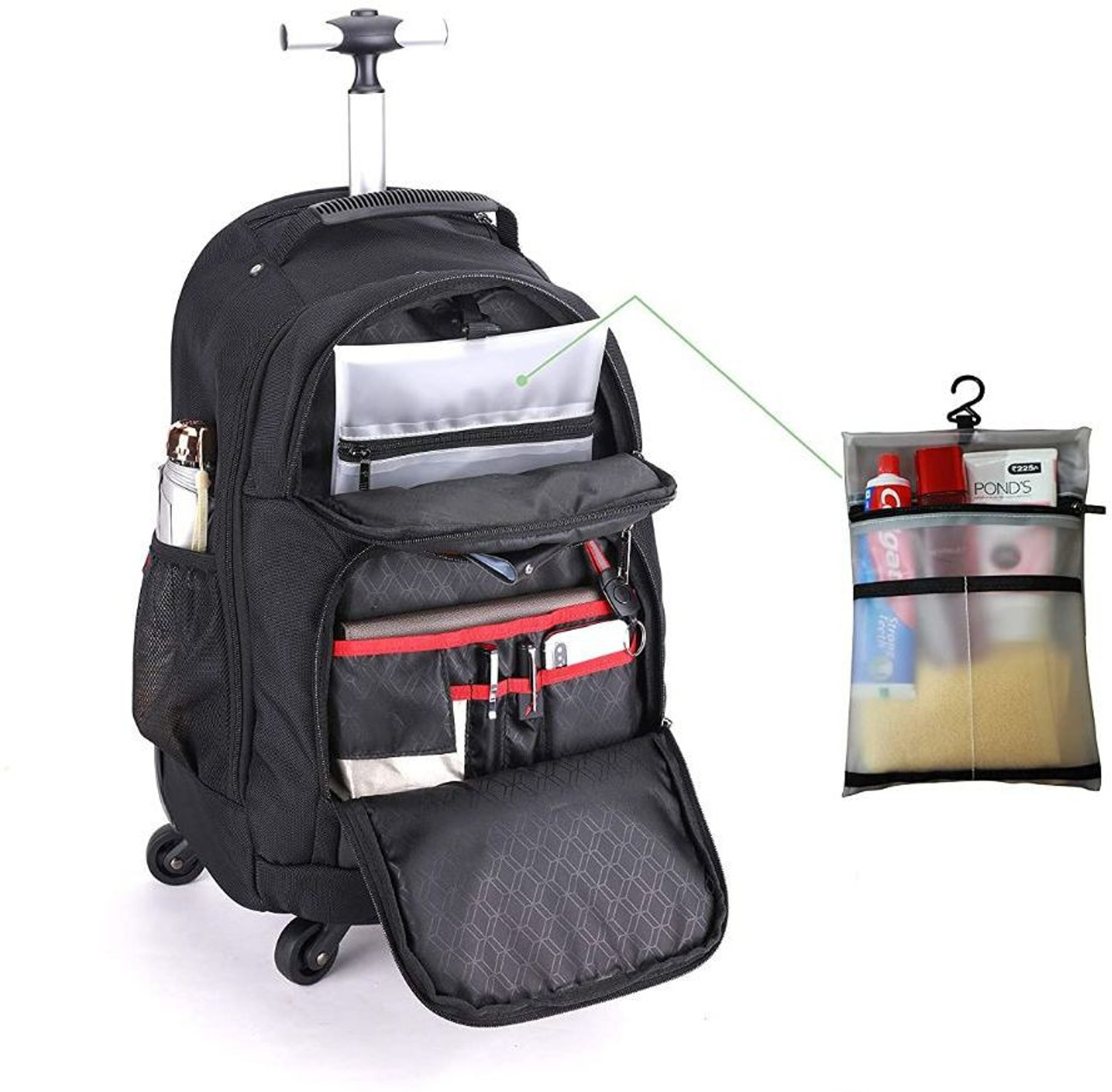 Image of AH Arctic Hunter Large 45 L Backpack 45L Trolley Backpack, 4 * 360 deg Wheeled 15.6 inch Laptop Backpack for Travel, Office, Carry on Trolley Luggage Suitcase Compact Business, Travelling for Men and Women (Black) (Black)