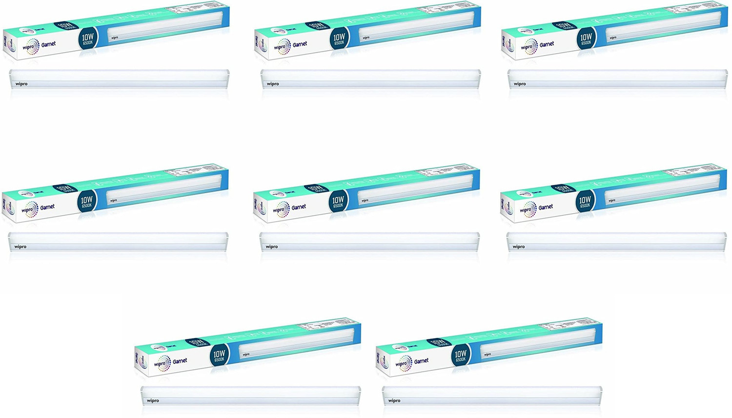 Image of Wipro 10 Watt LED tubelight Batten (Color-White /6500K,Size: 2 feet)- Pack of 8 10 W 54 cm Tube Light (White, Pack of 8)