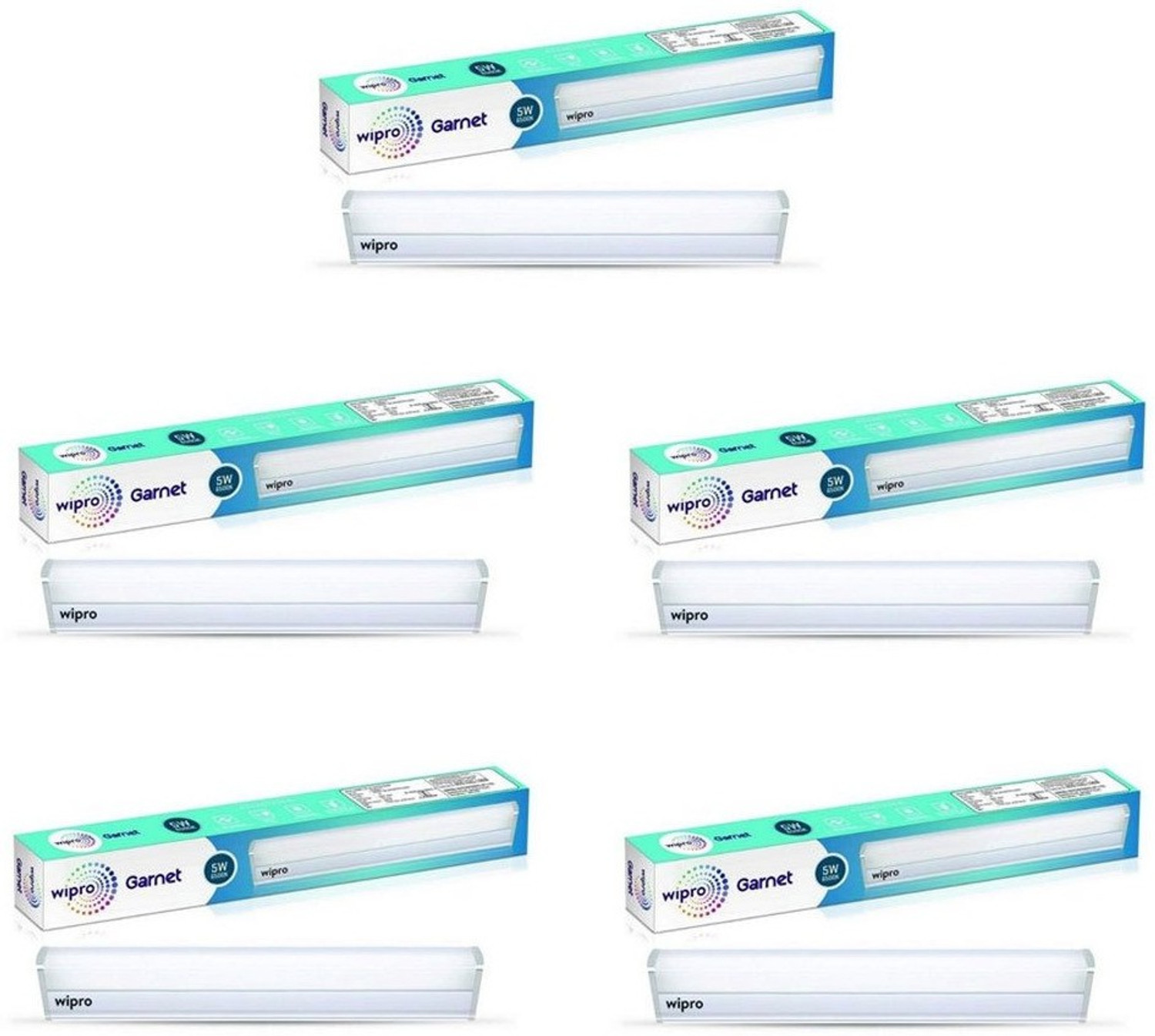 Image of Wipro 5 Watt LED tubelight Batten (Color-White /6500K,Size: 1 feet)- Pack of 5 5 W 27.5 cm Tube Light (White, Pack of 5)