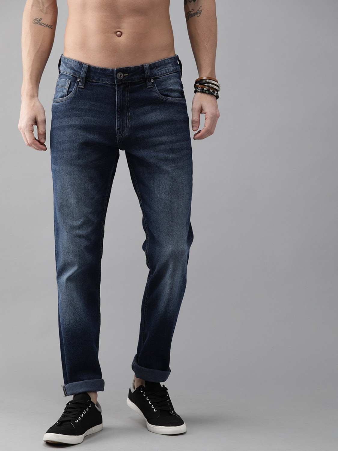 Image of Roadster Men Slim Mid Rise Dark Blue Jeans