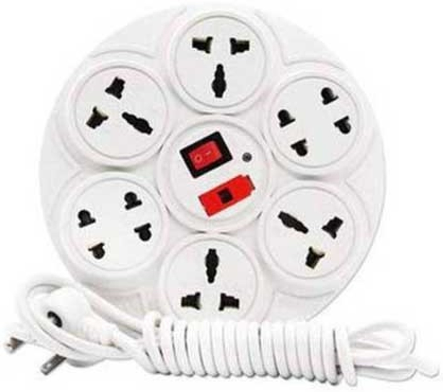 Image of EMBox Power Extension Cord 5 Meter Multi Plug 1500W Extension Switch Board 4 Socket Extension Boards (White, 5 m)