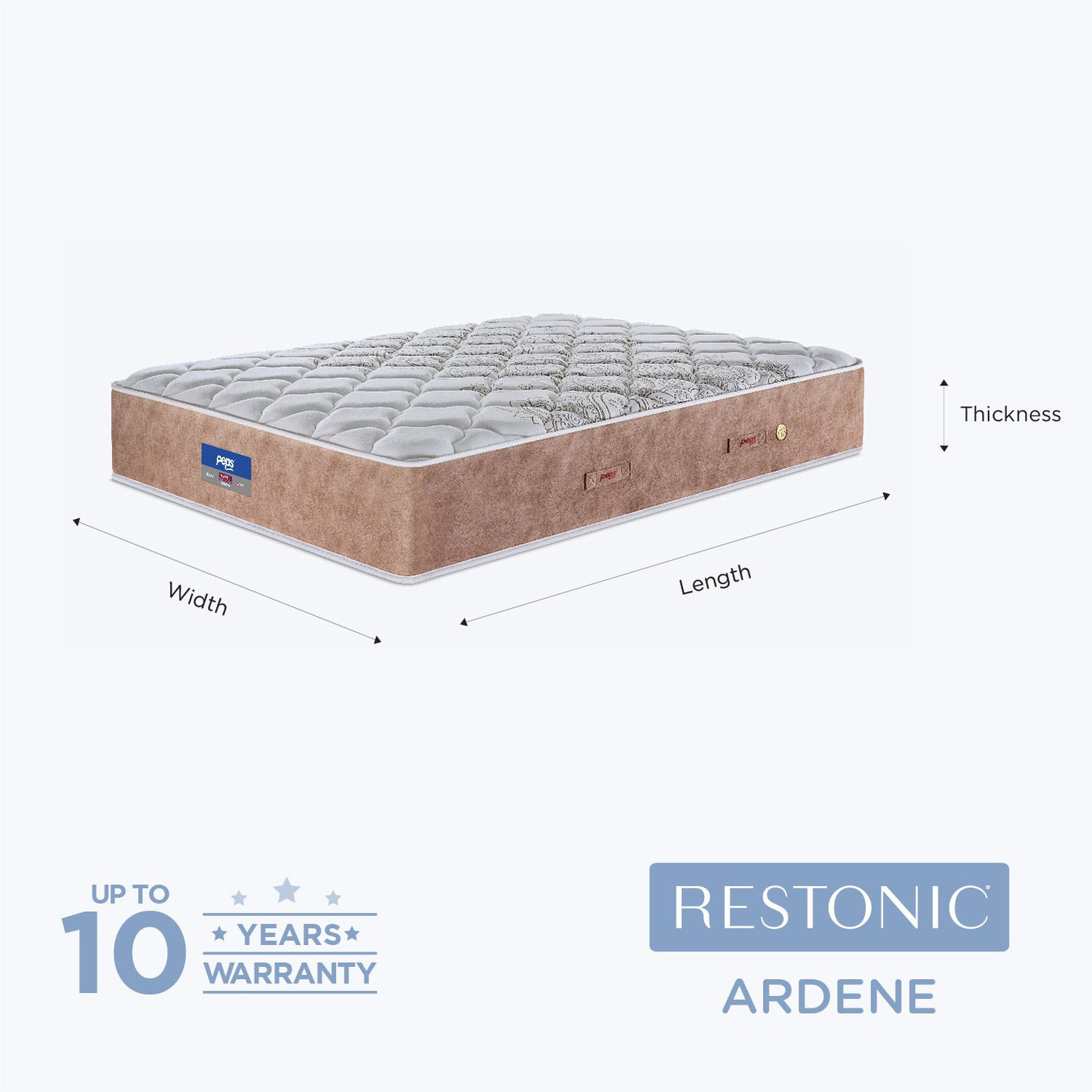 Image of PEPS Restonic Ardene Normal Top Brown 8 inch King Pocket Spring Mattress (L x W: 72 inch x 72 inch)